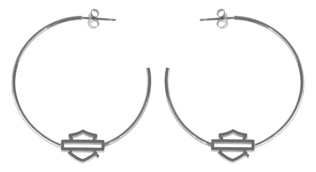 Harley-Davidson Women's Large Bar & Shield Logo Hoop Earrings - Stainless Steel - Wisconsin Harley-Davidson