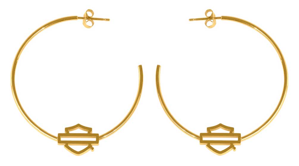 Harley-Davidson Women's Large Bar & Shield Logo Hoop Steel Earrings - Gold - Wisconsin Harley-Davidson
