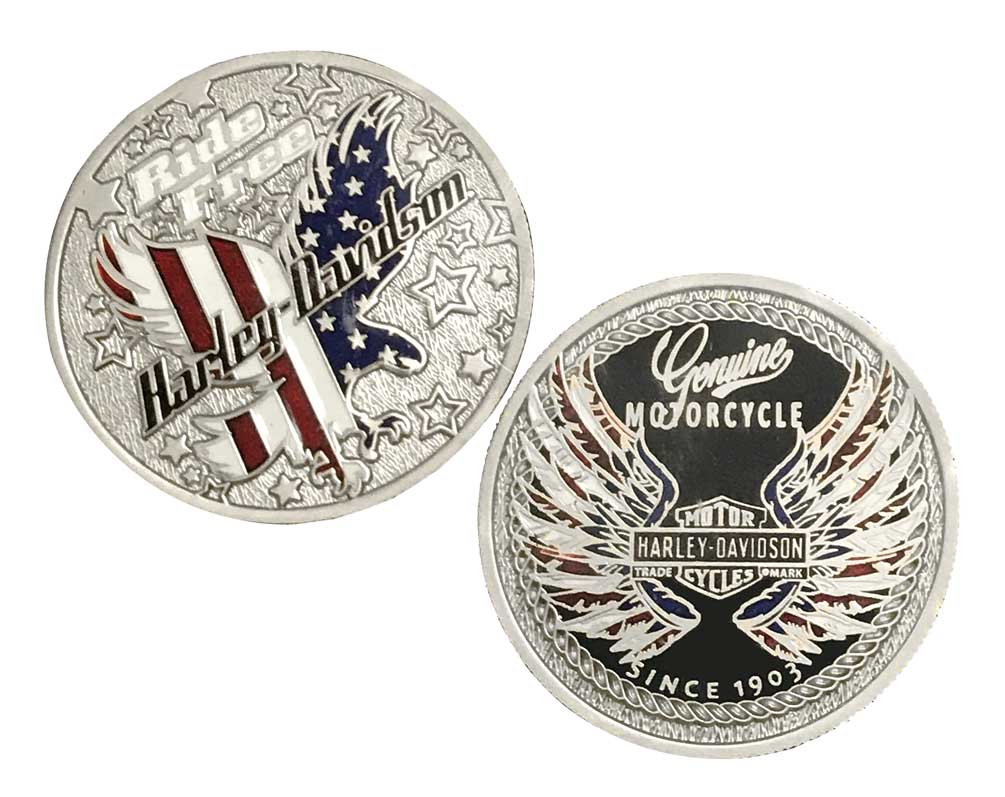 Harley-Davidson Ride Free Eagle Flag Challenge Coin, 1.75 in. Silver 8009021 - Wisconsin Harley-Davidson