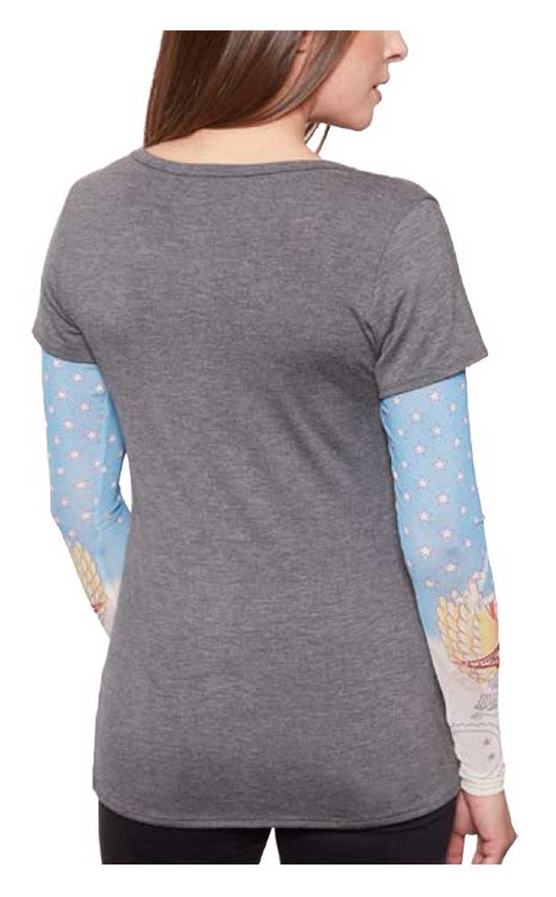 Harley-Davidson Women's Rhinestone American Tattoo Mesh Long Sleeve Shirt - Gray - No Hassle Returns at Wisconsin Harley