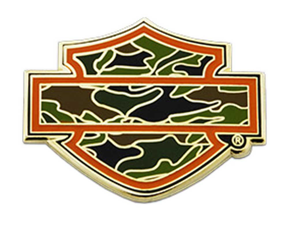 Harley-Davidson 1.5 in. Cutout Camo Bar & Shield Metal Pin, Gold Finish - Wisconsin Harley-Davidson