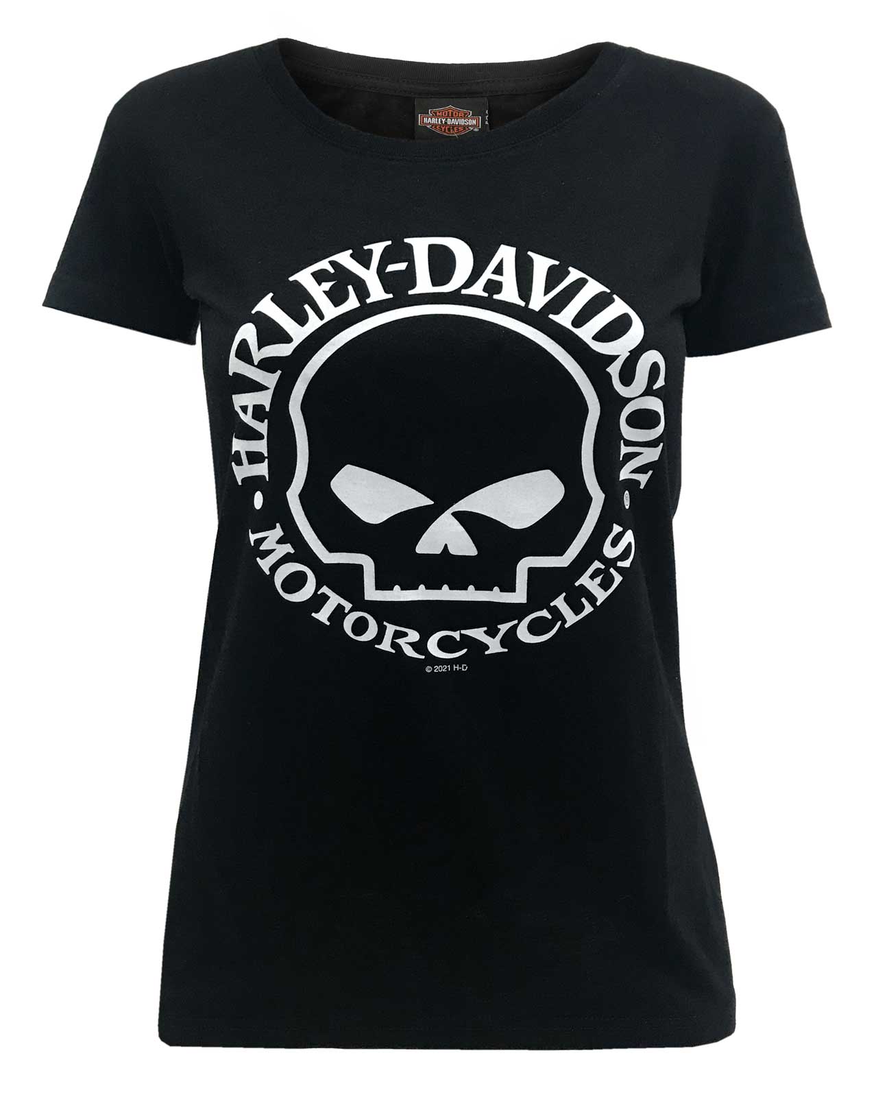 Harley-Davidson Women's Willie G Skull Logo Short Sleeve Crew T-Shirt - Black - Wisconsin Harley-Davidson
