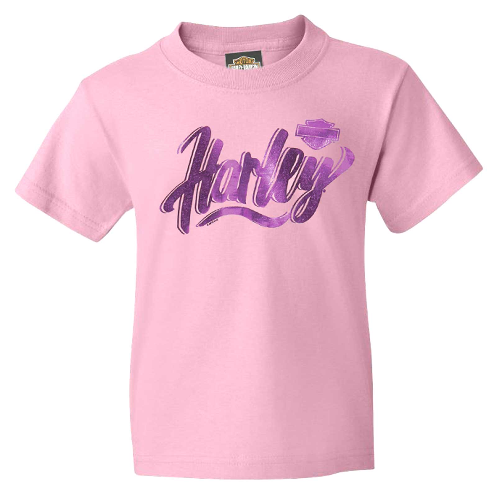 Harley-Davidson® Girl's Marker Foil H-D Short Sleeve Youth Cotton Tee - Pink