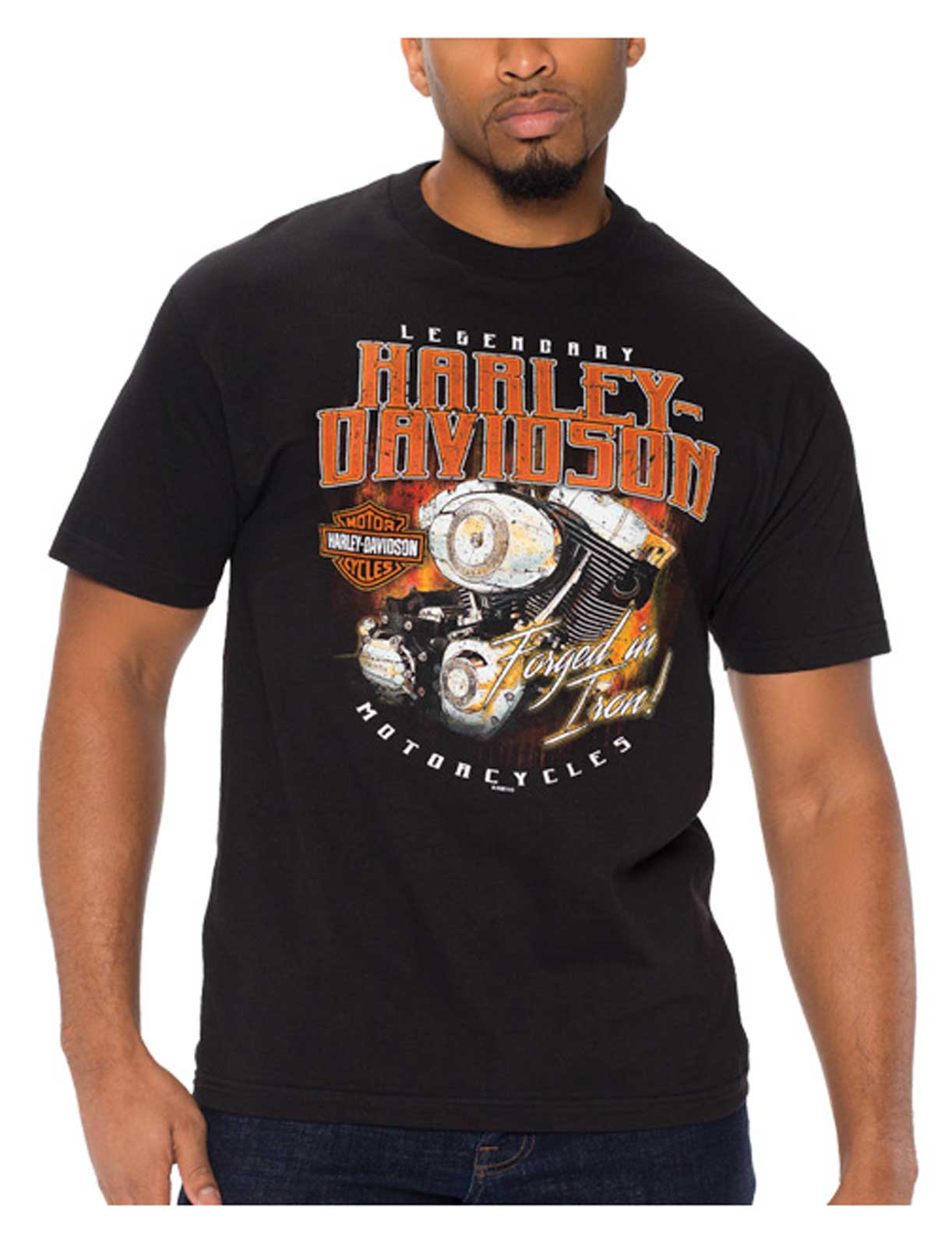 Harley-Davidson Men's Rustic Engine Short Sleeve Crew-Neck Cotton T-Shirt, Black - Wisconsin Harley-Davidson