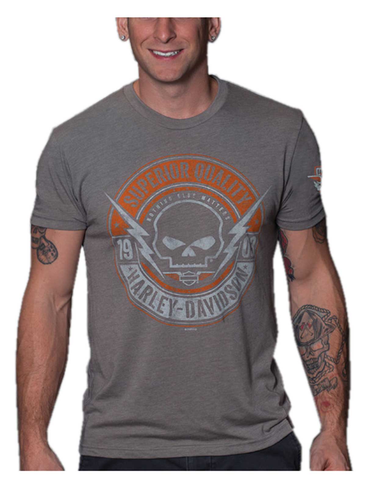 Harley-Davidson Men's Knockdown Skull Tri-Blend Short Sleeve T-Shirt, Gray - Wisconsin Harley-Davidson