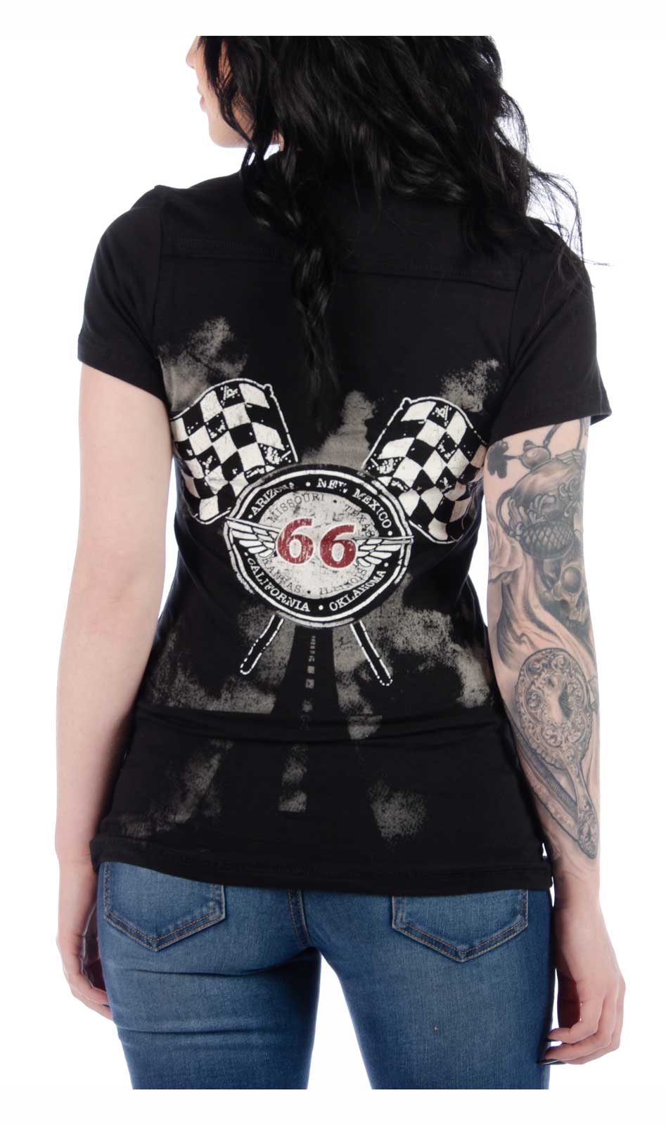 Harley-Davidson Free Shipping - Liberty Wear Women's Kicks on Route 66 Embellished Short Sleeve Tee - Black - Free Shipping on many products plus Orders Over $99