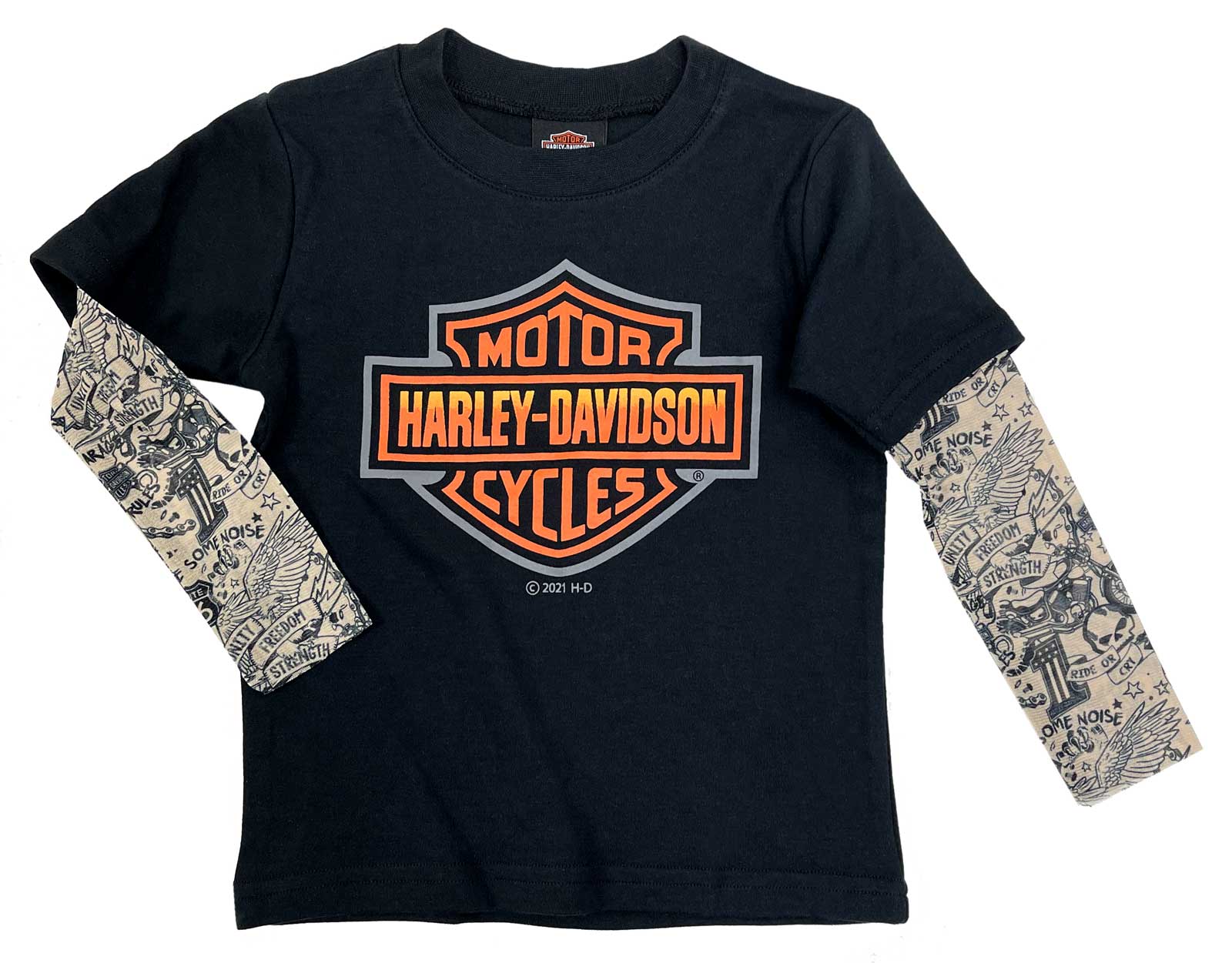 Harley-Davidson Little Boys' Bar & Shield Mesh Tattoo Long Sleeve Tee, Black - Wisconsin Harley-Davidson