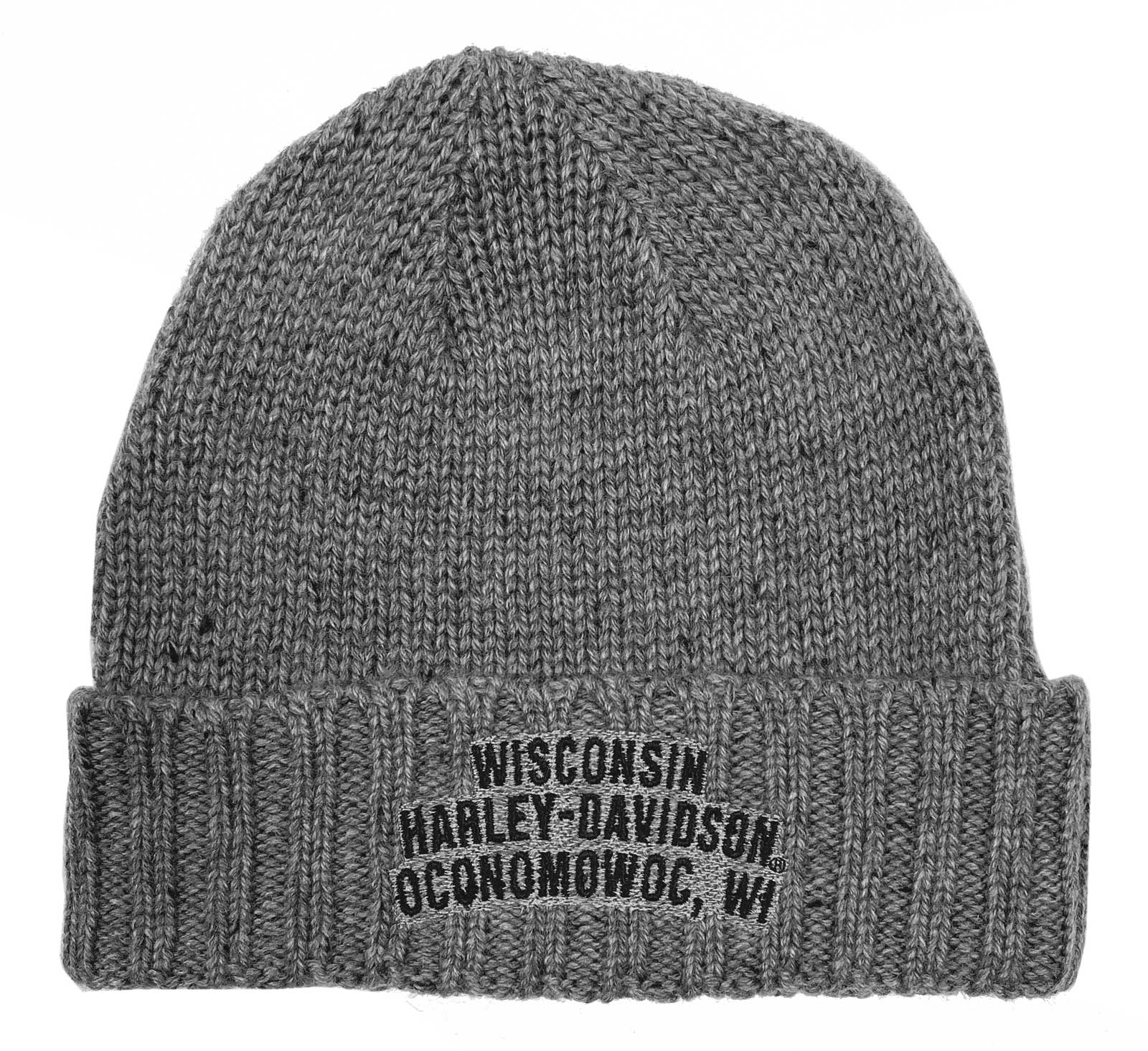 Harley-Davidson Free Shipping - Harley-Davidson Mens Concrete Lightning Patch Heavy Ribbed Cuff Beanie Hat, Gray - Free Shipping on many products plus Orders Over $99