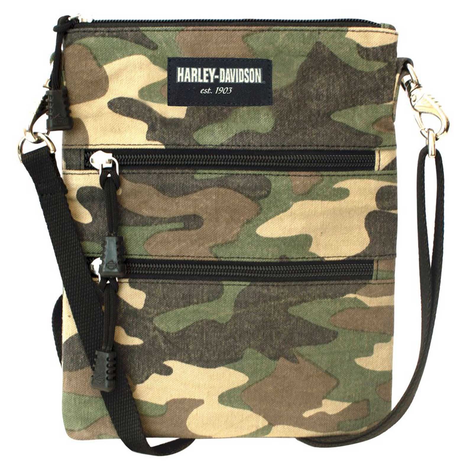 Harley-Davidson Women's Camo Print Cotton Canvas Crossbody / Clip Bag Purse - Wisconsin Harley-Davidson
