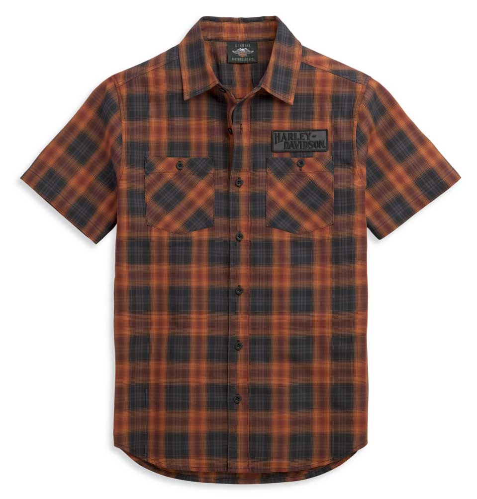 Harley Davidson® Mens Patch Logo Short Sleeve Plaid Woven Shirt 96370 21vm Wisconsin Harley 