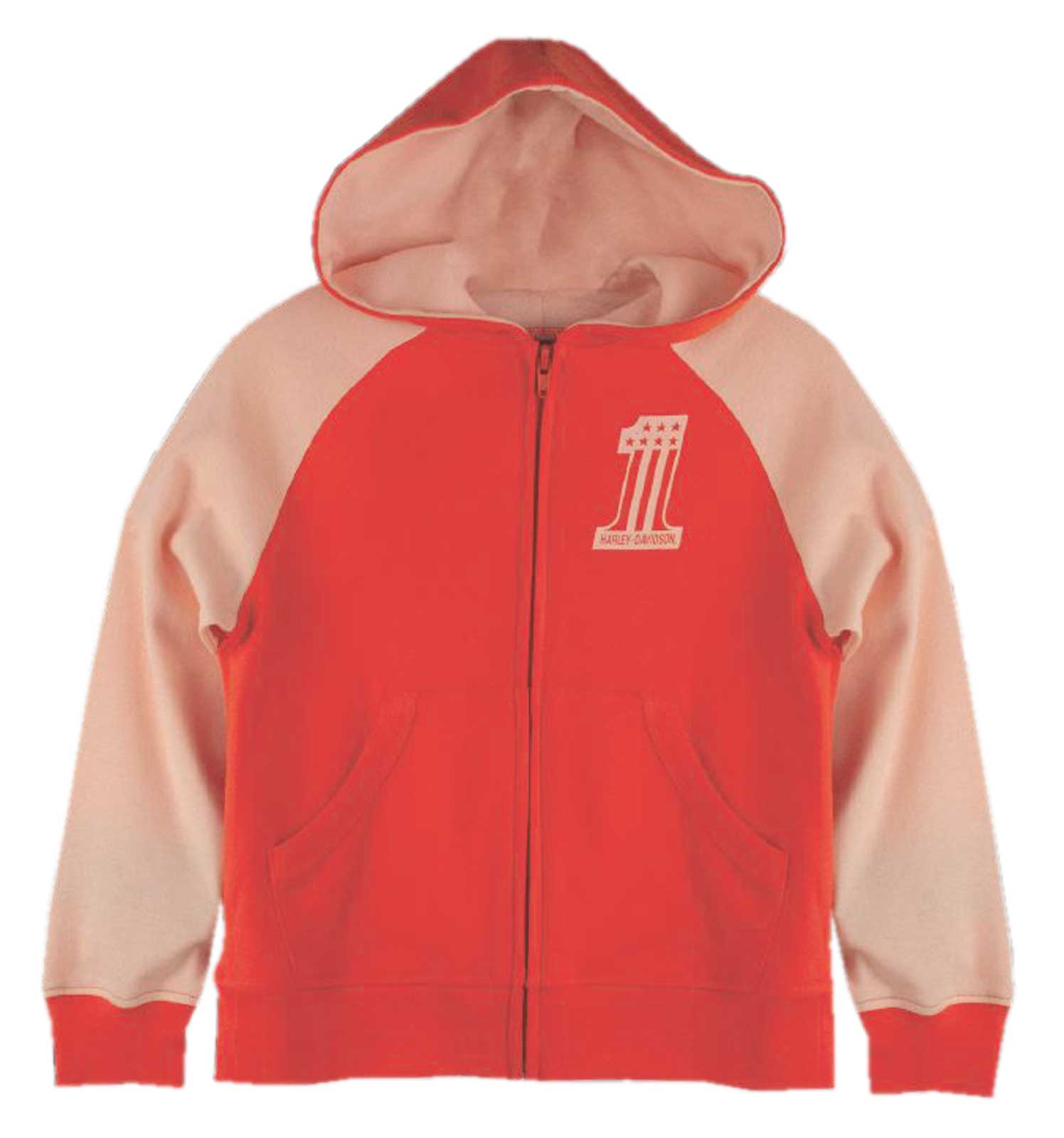 Harley-Davidson Big Girls' #1 Logo Colorblocked Zippered Knit Hoodie - Pink - Wisconsin Harley-Davidson