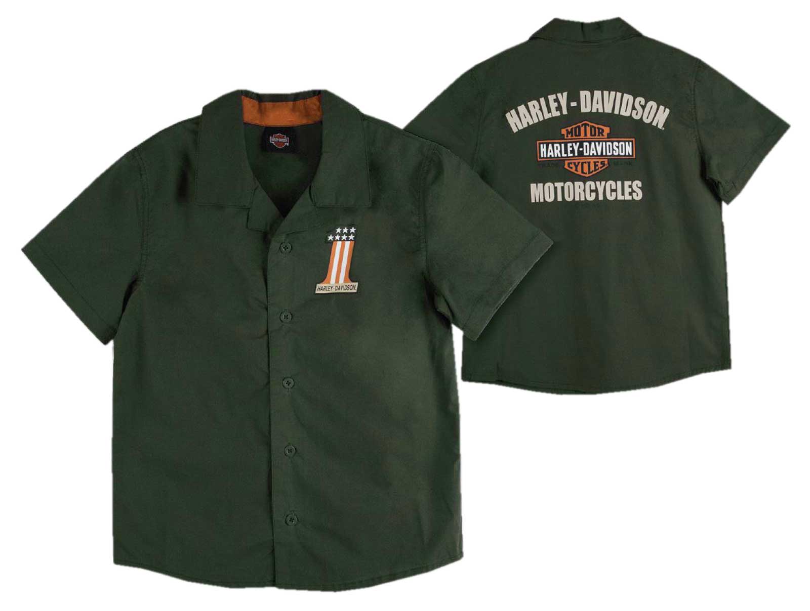 Harley-Davidson Free Shipping - Harley-Davidson Big Boys' #1 RWB Short Sleeve Button Shop Shirt - Green - Free Shipping on many products plus Orders Over $99