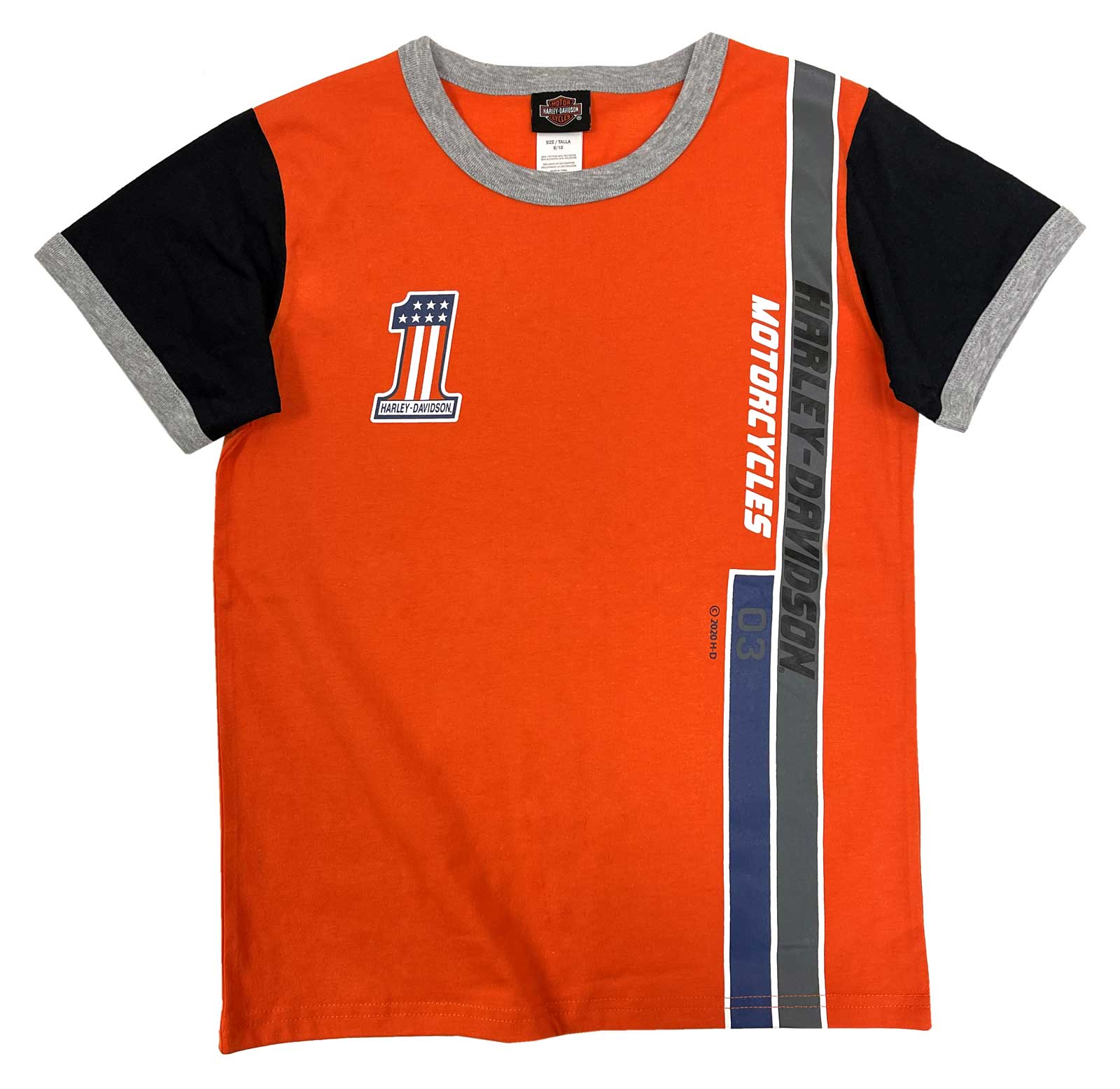 Harley-Davidson Big Boys' Ringer Racer Colorblocked Short Sleeve Tee - Orange - Wisconsin Harley-Davidson