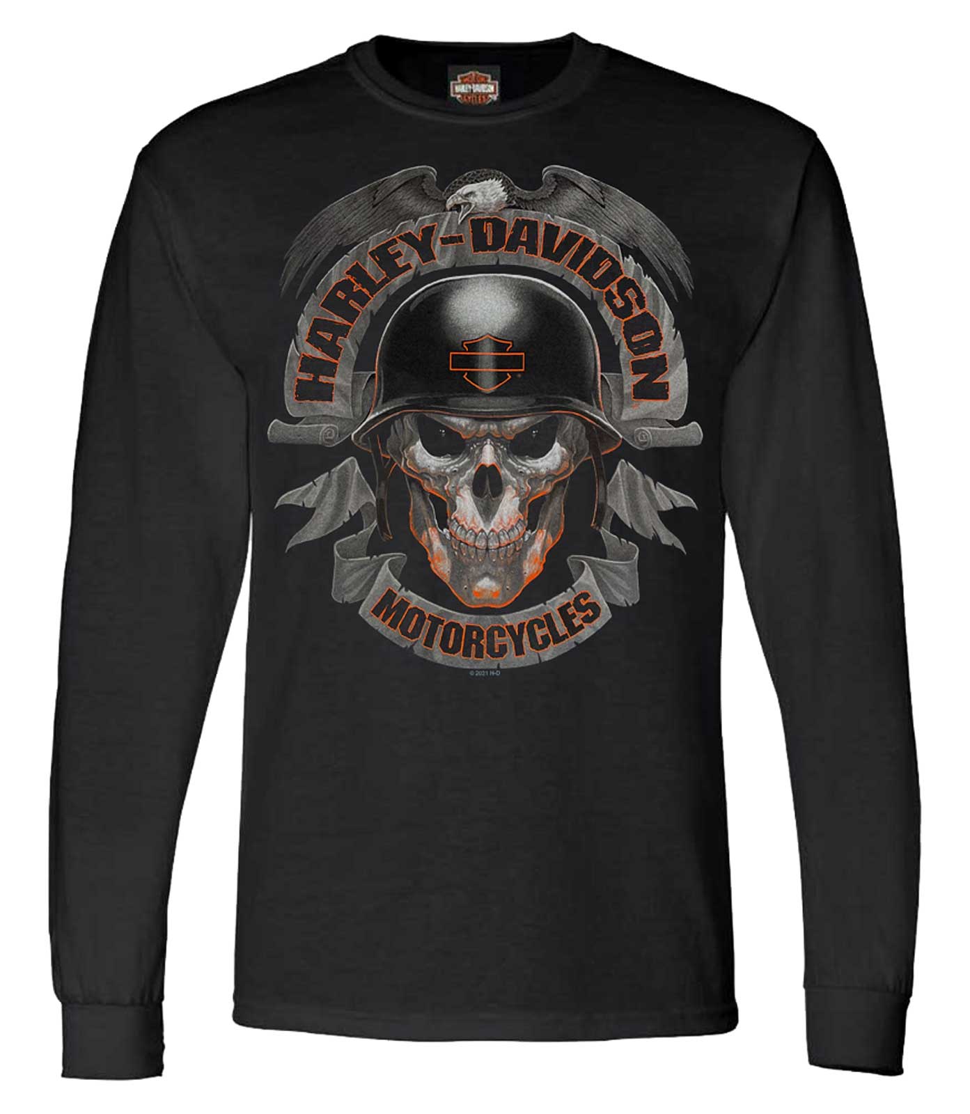 Harley-Davidson Men's Ghoulish Biker Skull Long Sleeve Crew-Neck Shirt - Black - Wisconsin Harley-Davidson