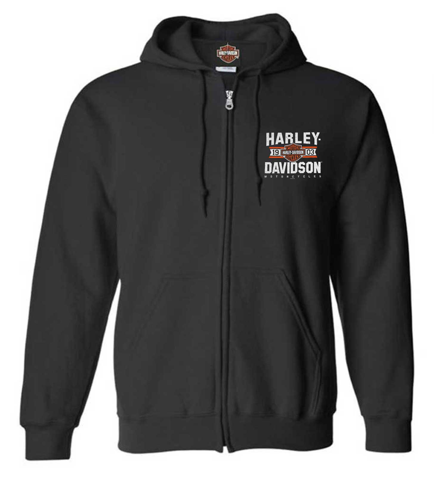 Harley-Davidson Men's Varsity B&S Logo Zip-Up Cotton-Blend Hoodie, Black - Wisconsin Harley-Davidson