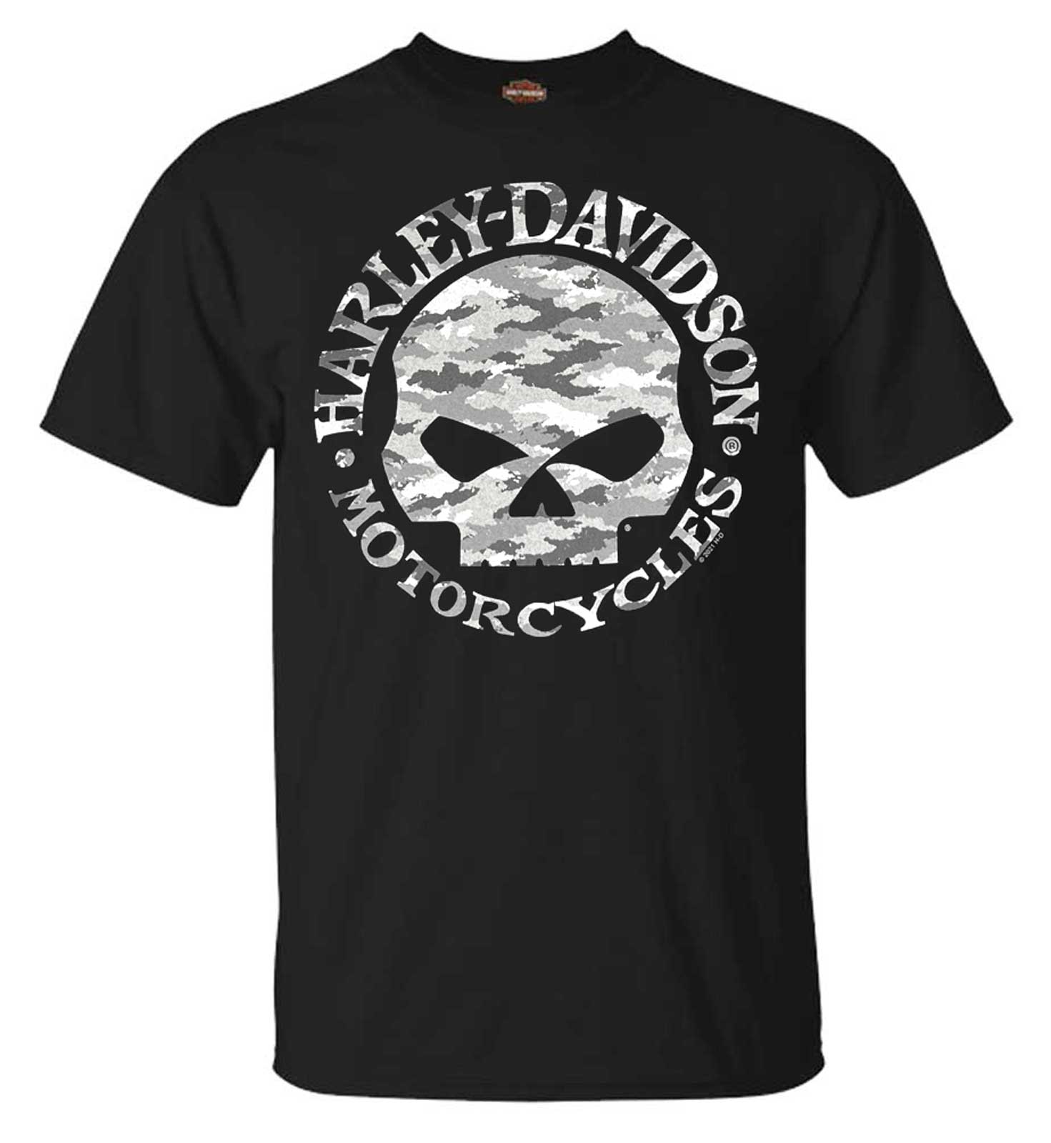 Harley-Davidson Men's Camo Willie G Skull Short Sleeve Crew-Neck T-Shirt - Black - Wisconsin Harley-Davidson