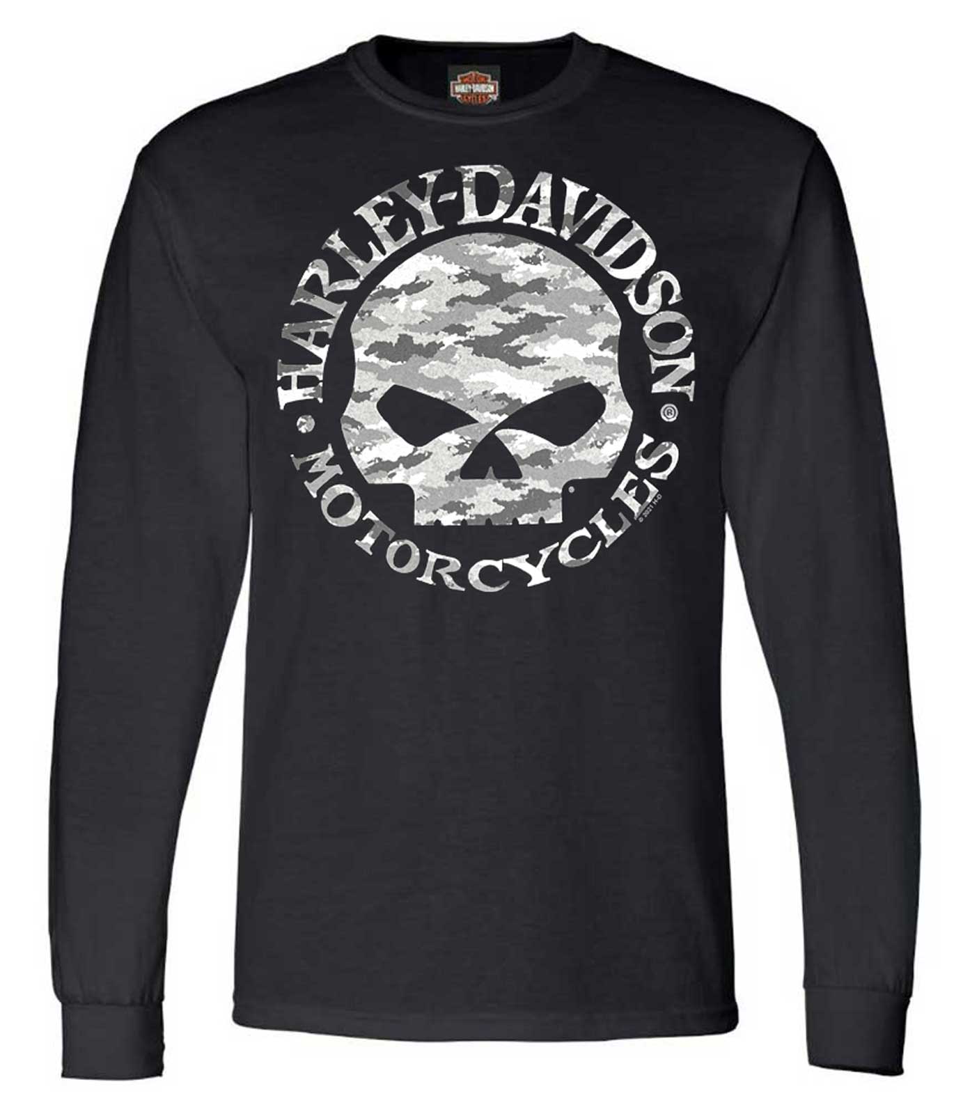 Harley-Davidson Men's Camo Willie G Skull Long Sleeve Crew-Neck Shirt - Black - Wisconsin Harley-Davidson