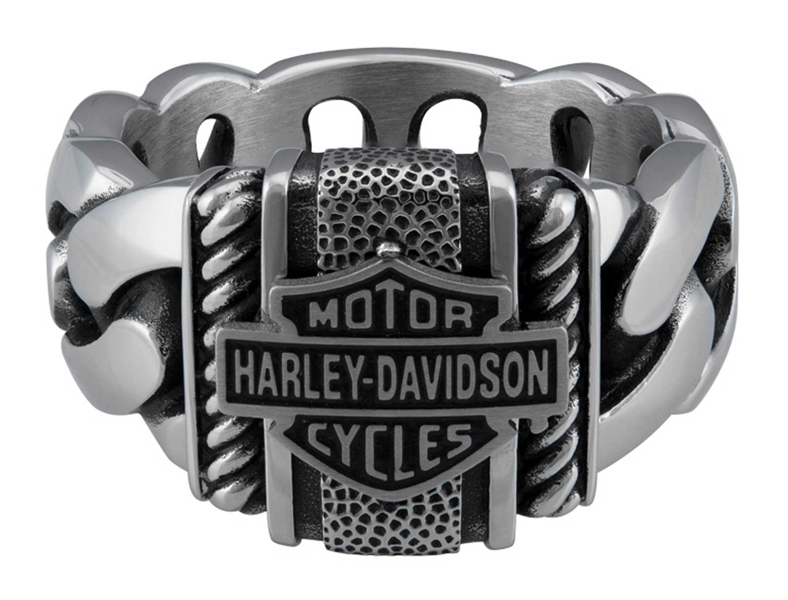 Harley-Davidson Men's Bar & Shield Curb Link Stainless Steel Metal Ring, Silver - Wisconsin Harley-Davidson