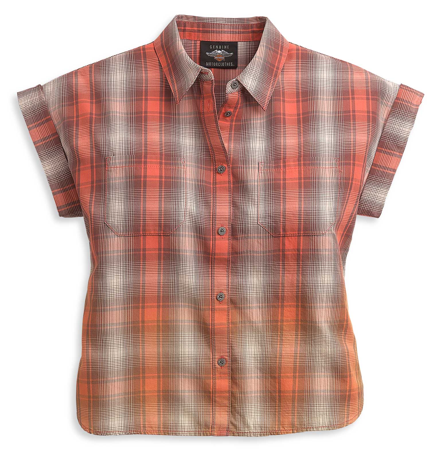 Harley-Davidson Women's Circle Graphic Plaid Cap Sleeve Shirt 96481-21VW - Wisconsin Harley-Davidson