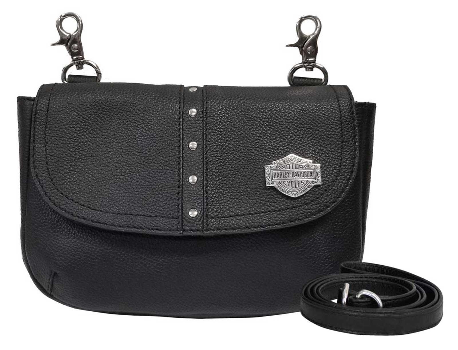 Harley-Davidson Women's B&S Filigree Pebbled Leather Flap Clip Bag - Black - Wisconsin Harley-Davidson