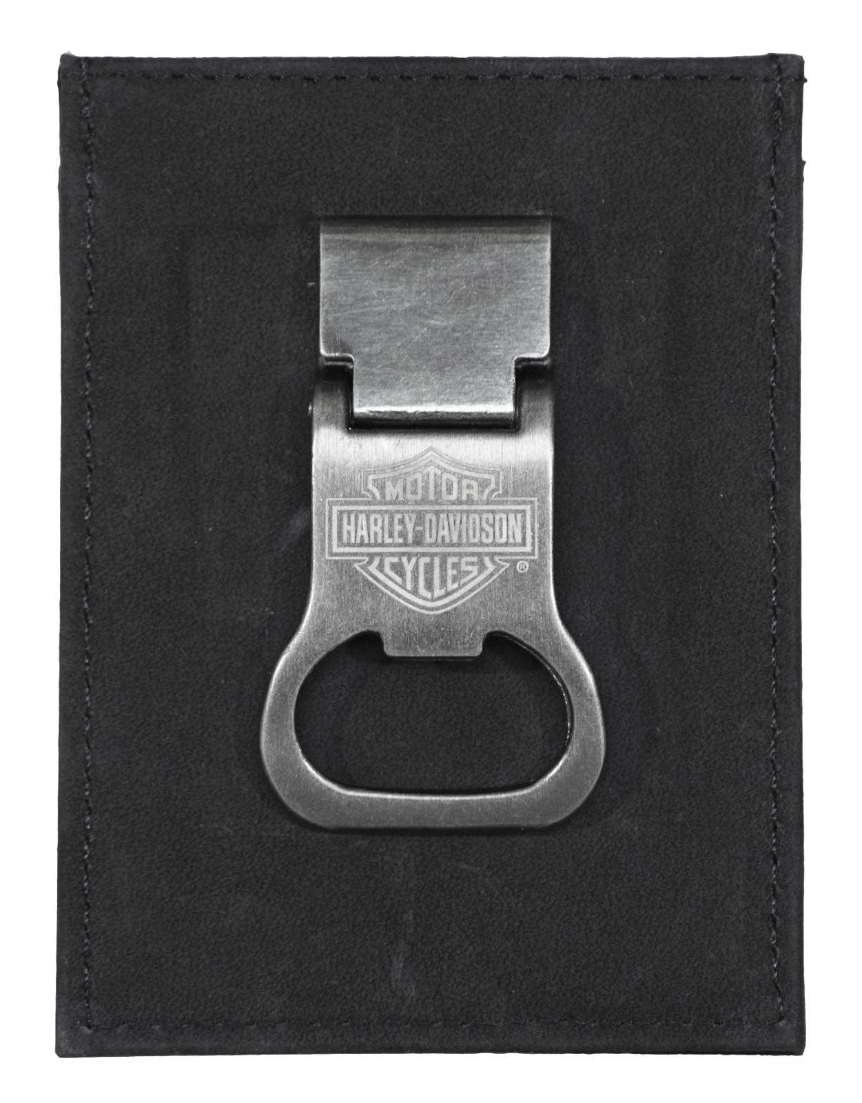 Harley-Davidson Men's B&S Front Pocket Money Clip Leather Wallet - Black - Wisconsin Harley-Davidson