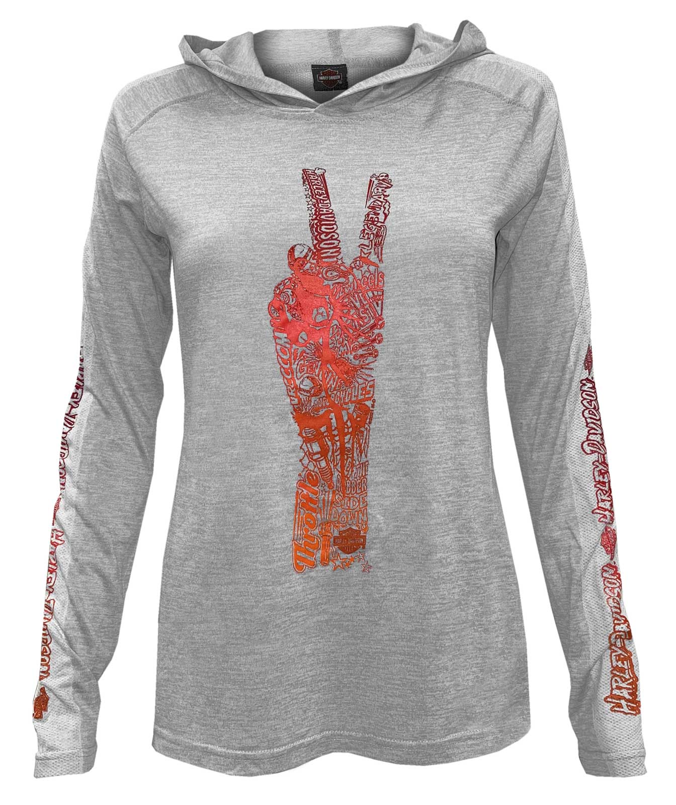 Harley-Davidson Women's Peace Sign Long Sleeve Lightweight Hooded Pullover- Gray - Wisconsin Harley-Davidson