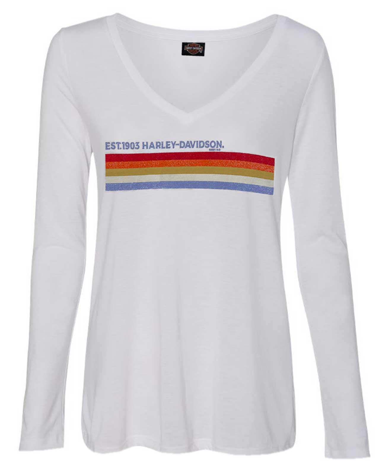 Harley-Davidson Women's Line Breaker Long Sleeve Crew-Neck Shirt - White - Wisconsin Harley-Davidson