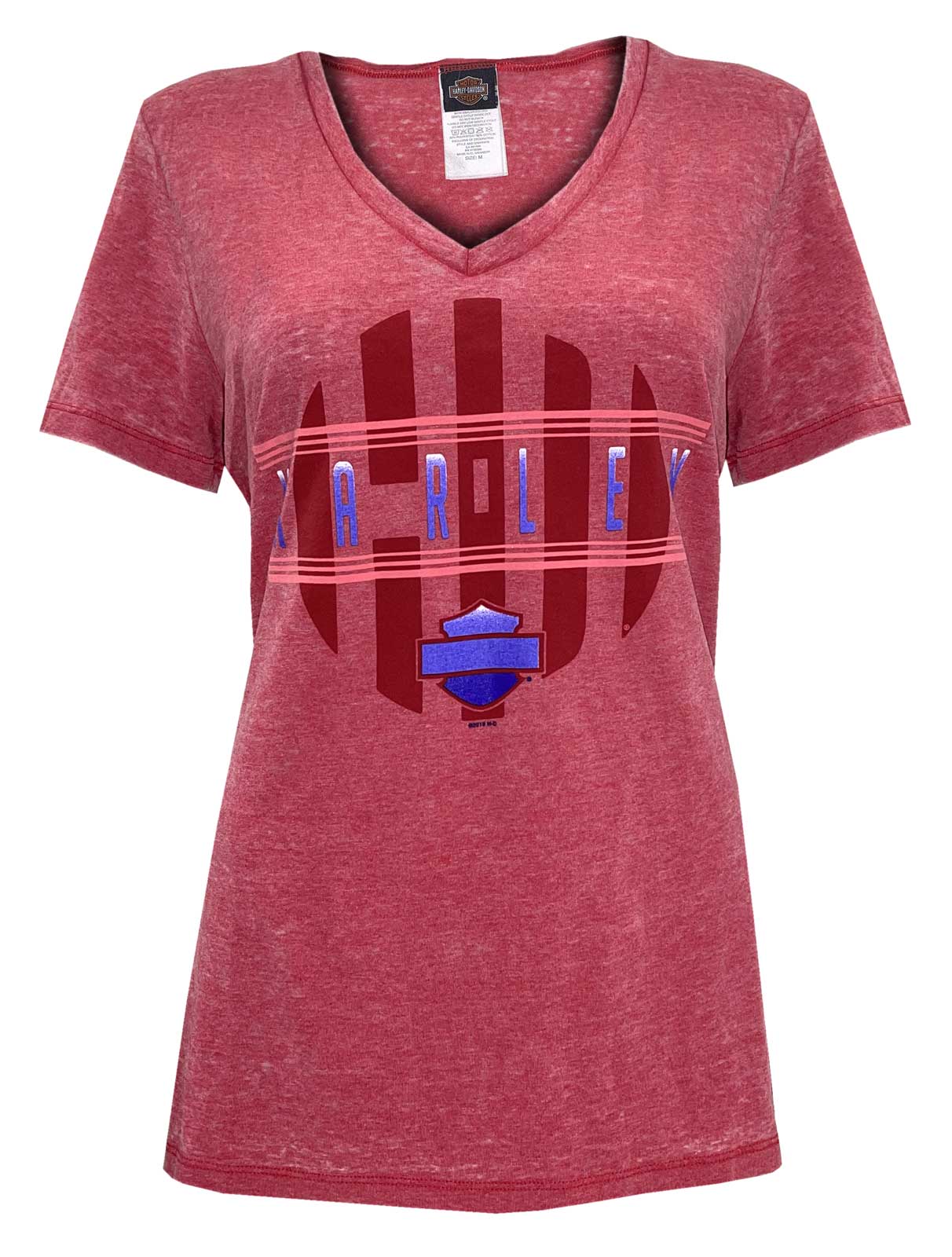 Harley-Davidson Women's Tip To Tip V-Neck Short Sleeve Burnout Tee - Heather Red - Wisconsin Harley-Davidson