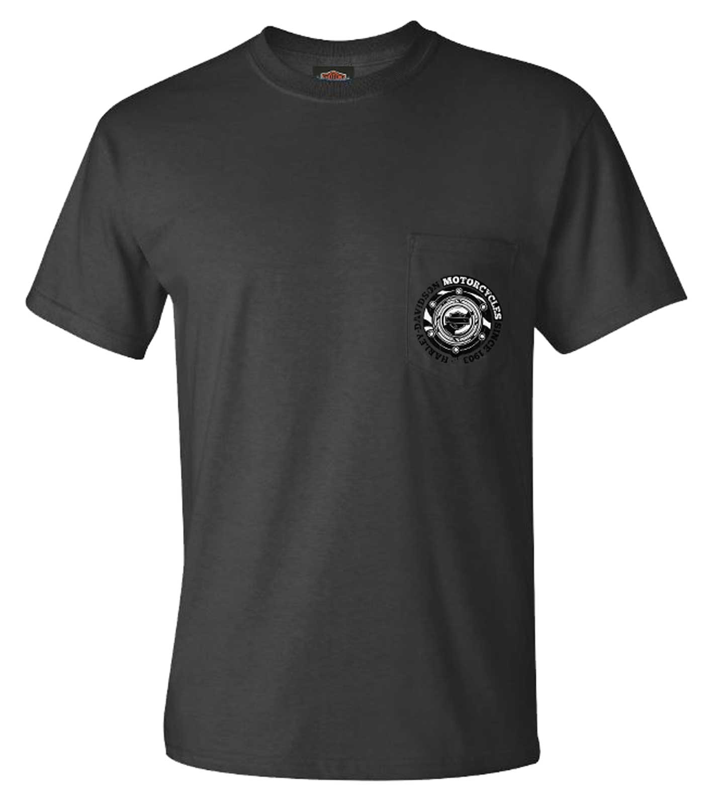 Harley-Davidson Men's Gas Cap Chest Pocket Short Sleeve T-Shirt - Charcoal Gray - Wisconsin Harley-Davidson