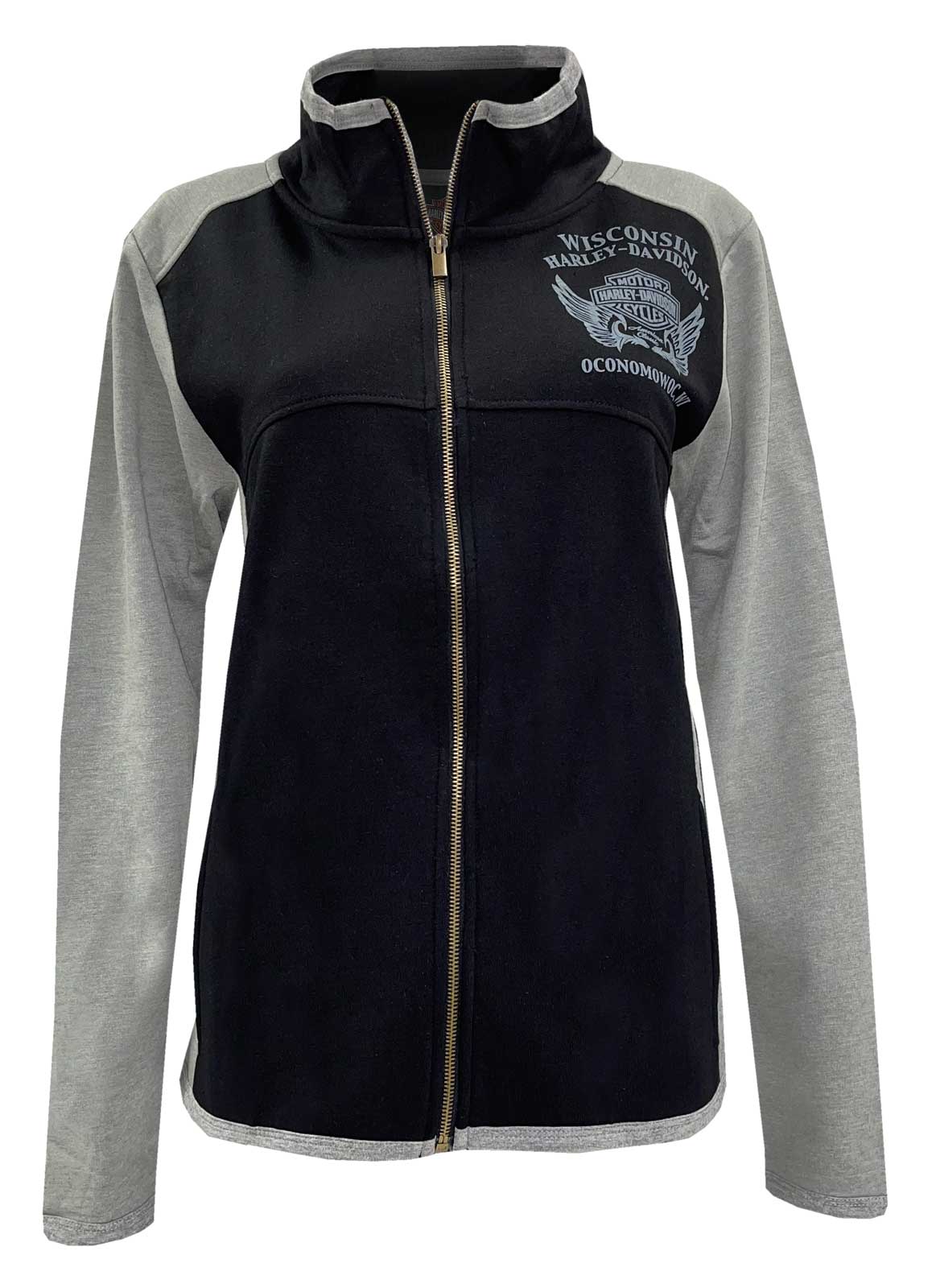 Harley-Davidson Women's Amnesty Poly-Blend Colorblocked Track Jacket- Black/Gray - Wisconsin Harley-Davidson