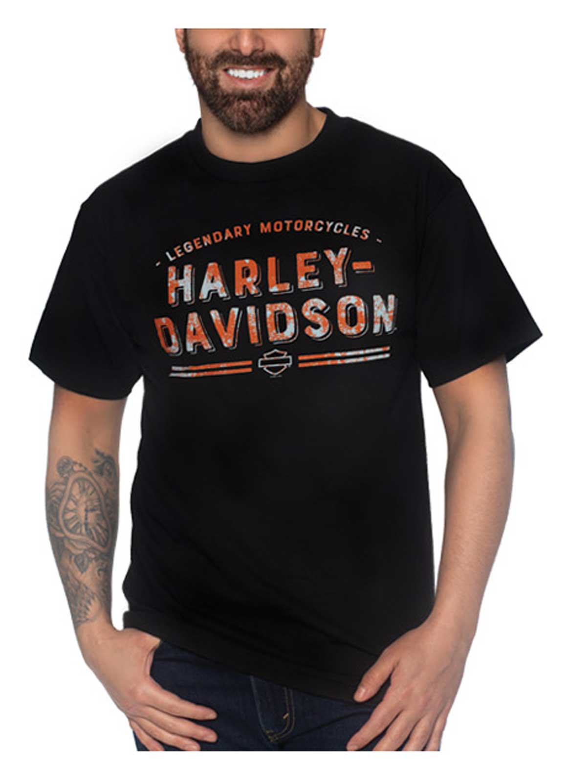 Harley-Davidson Men's Rusted Sign Crew-Neck Short Sleeve Cotton T-Shirt - Black - Wisconsin Harley-Davidson