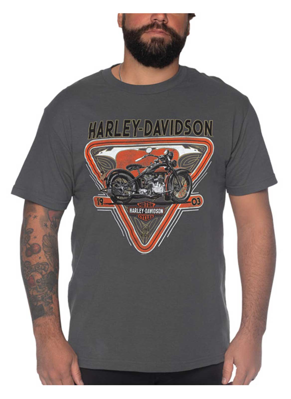 Harley-Davidson Men's Motorcycle Short Sleeve Cotton Crew-Neck T-Shirt, Gray - Wisconsin Harley-Davidson