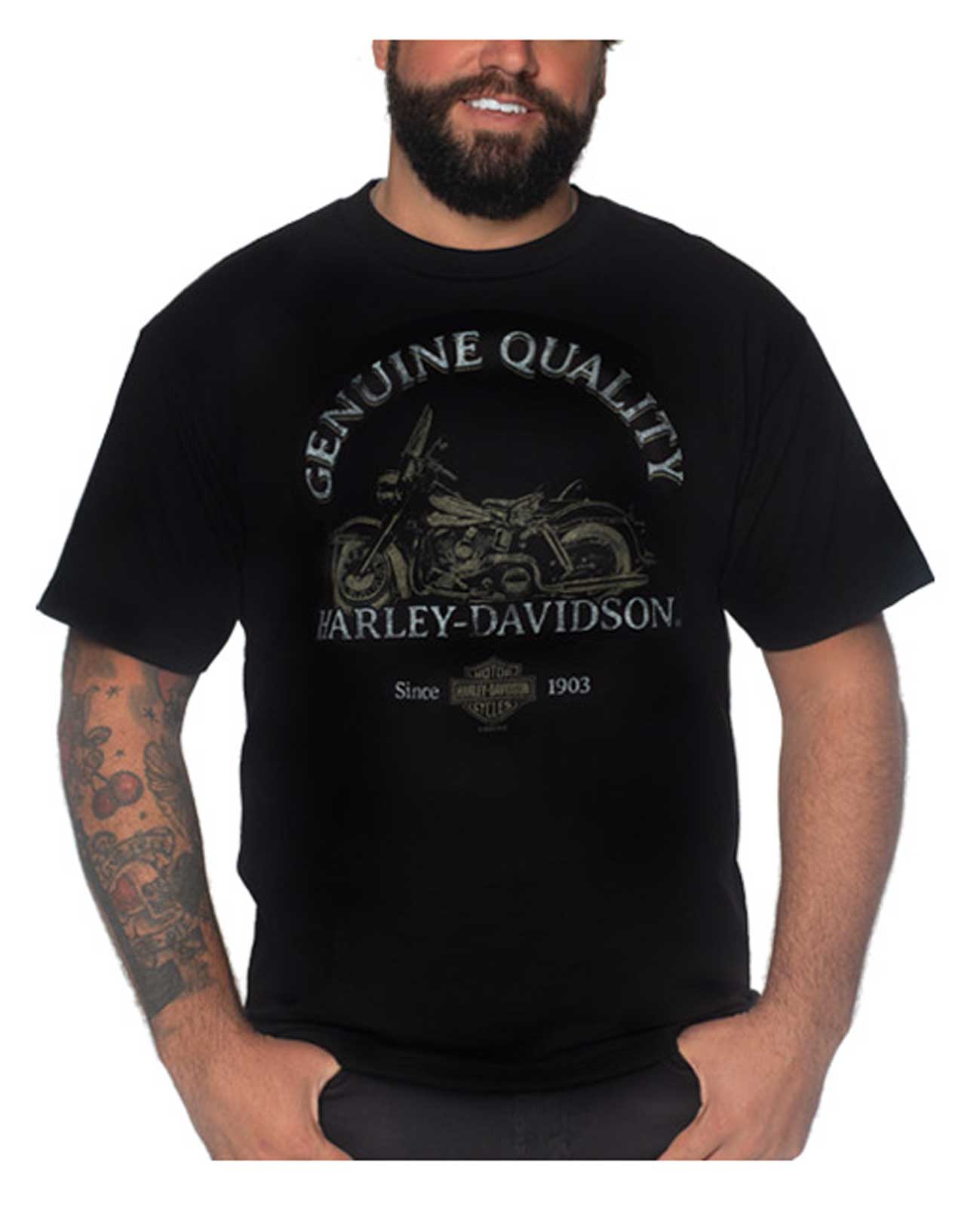Harley-Davidson Men's Vintage Bike Crew-Neck Short Sleeve Cotton T-Shirt - Black - Wisconsin Harley-Davidson