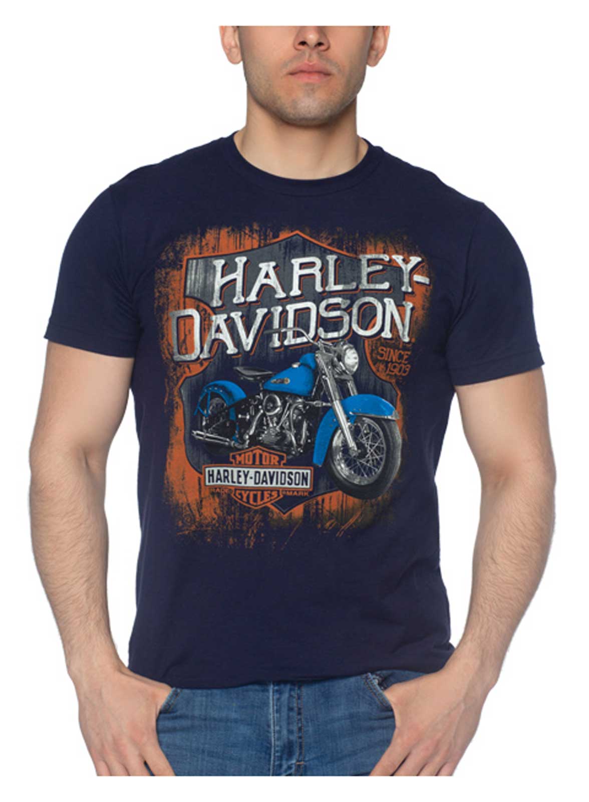 Harley-Davidson Men's Streaks Short Sleeve Crew-Neck Cotton T-Shirt, Navy Blue - Wisconsin Harley-Davidson