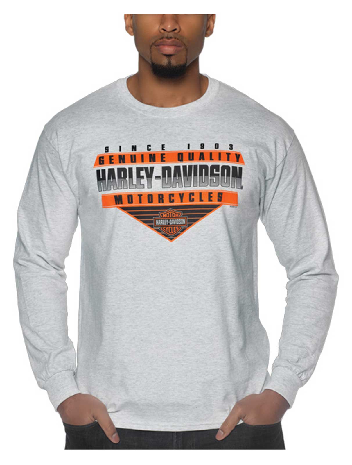 Harley-Davidson® Men's Notoriety Long Sleeve Poly-Blend Crew-Neck Shirt, Gray - Harley-Davidson