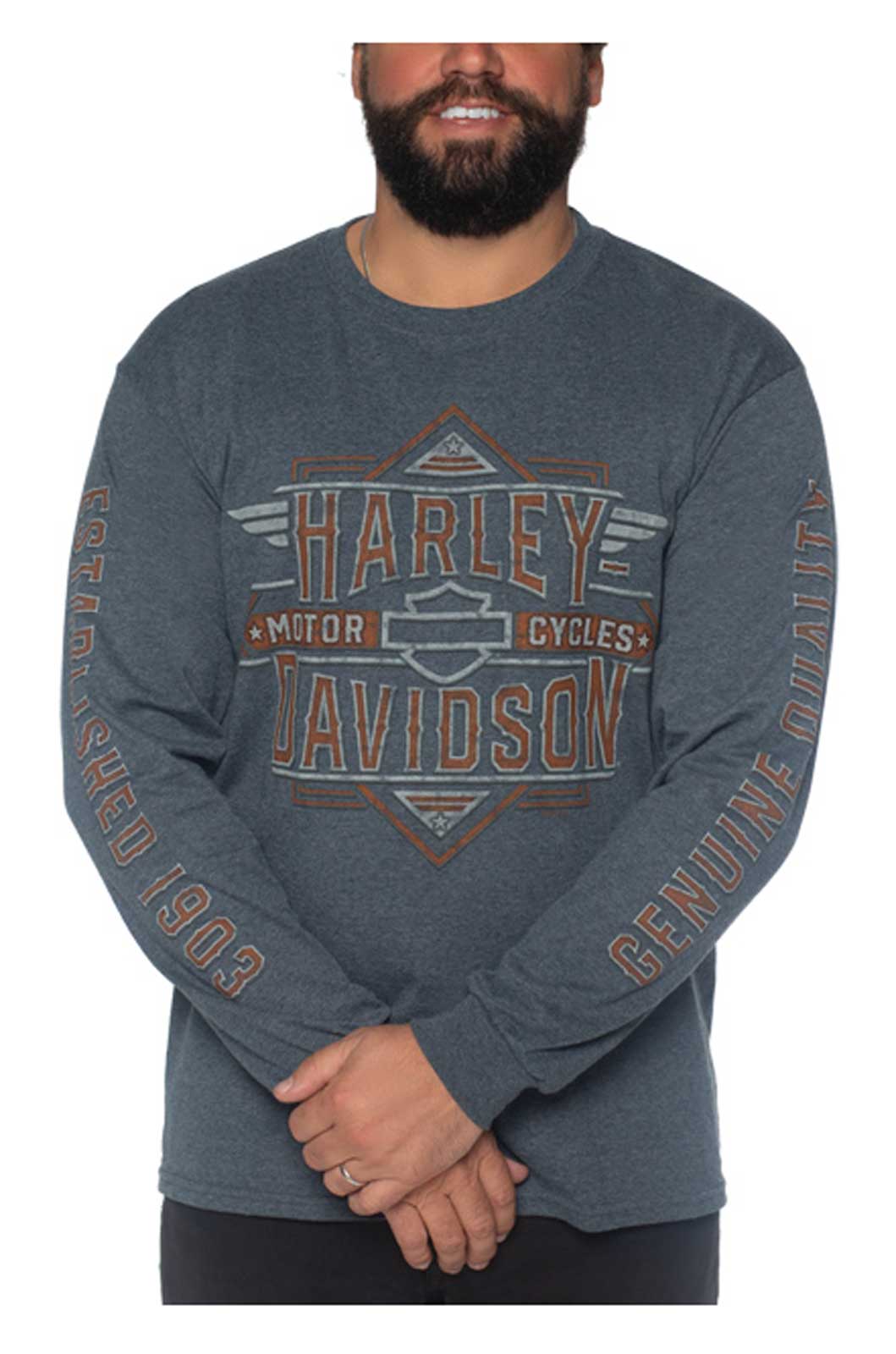 Harley-Davidson Men's Shift Long Sleeve Poly-Blend Crew-Neck Shirt, Gray - Wisconsin Harley-Davidson