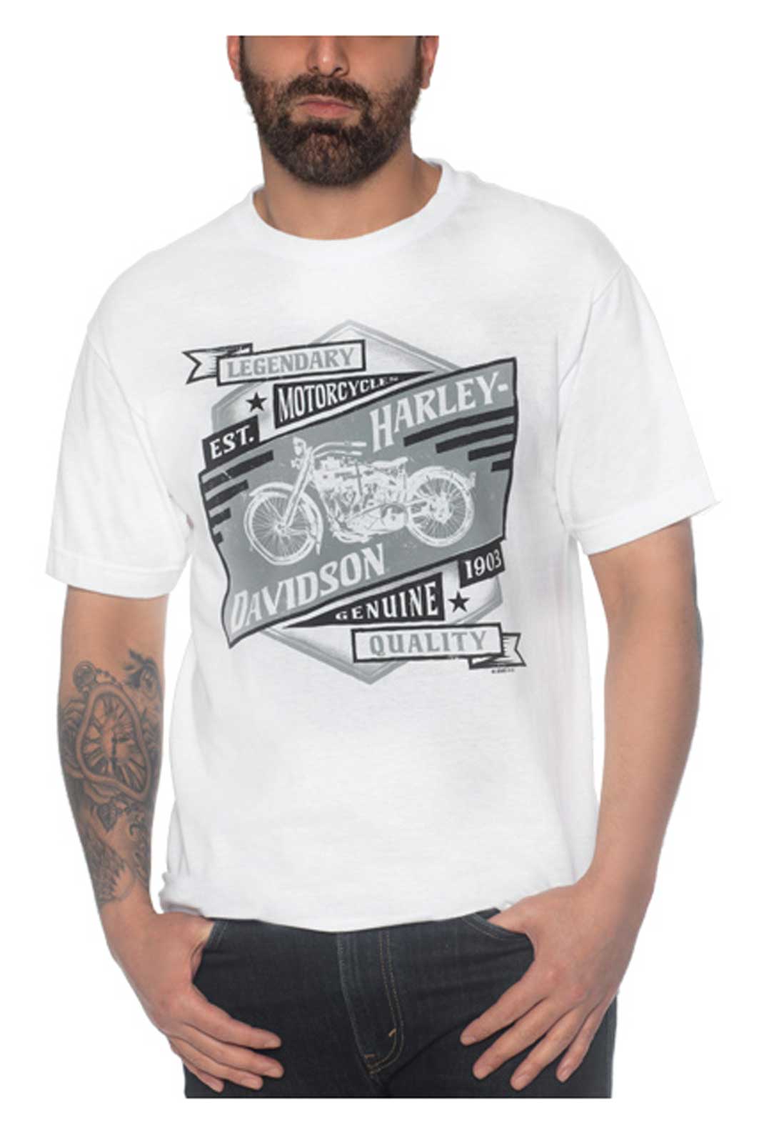 Harley-Davidson Men's Primal Bike Crew-Neck Short Sleeve Cotton T-Shirt - White - Wisconsin Harley-Davidson