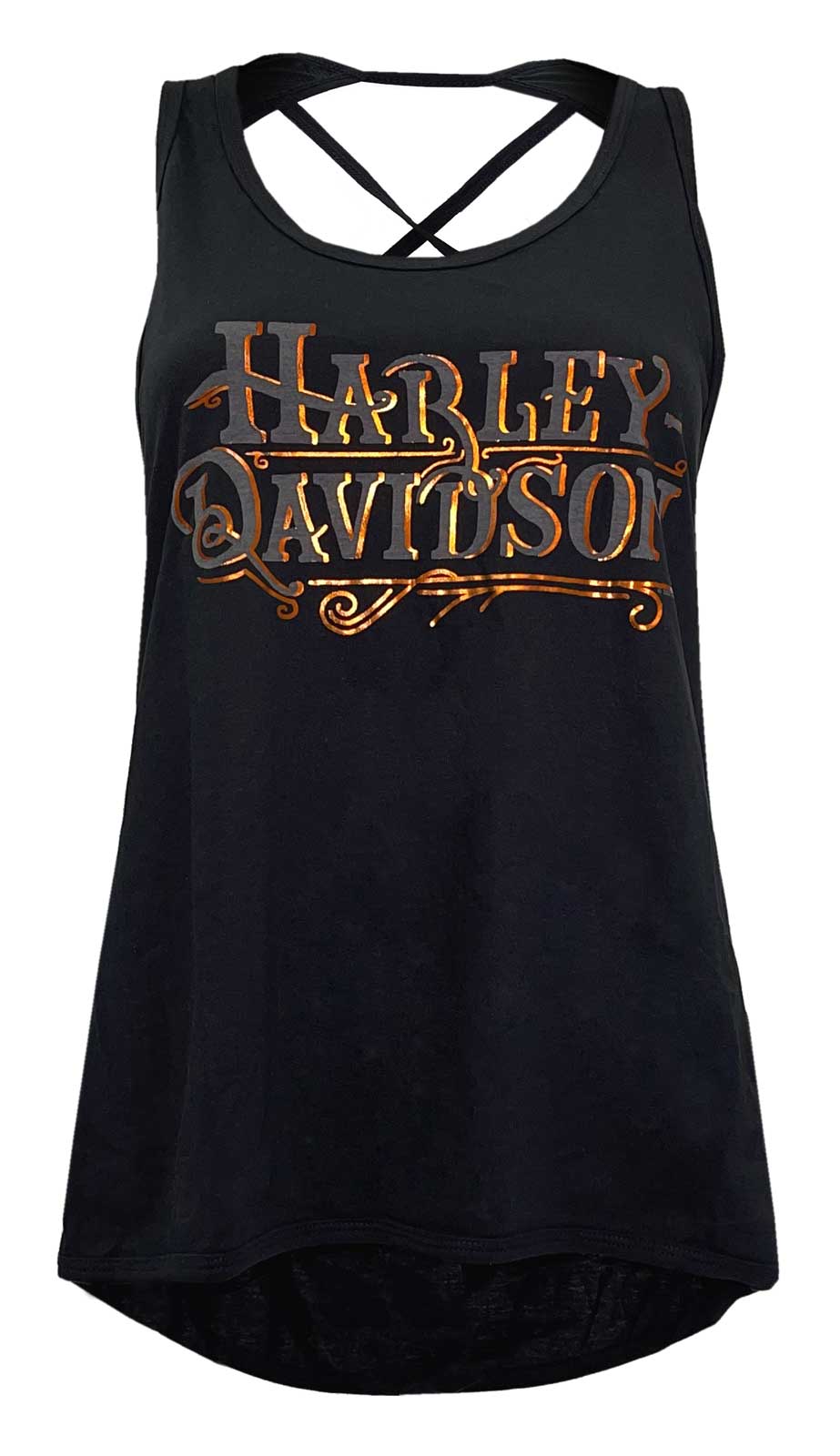 Harley-Davidson Women's Foiled H-D Sleeveless High-Low Hem Tank Top - Black - Wisconsin Harley-Davidson