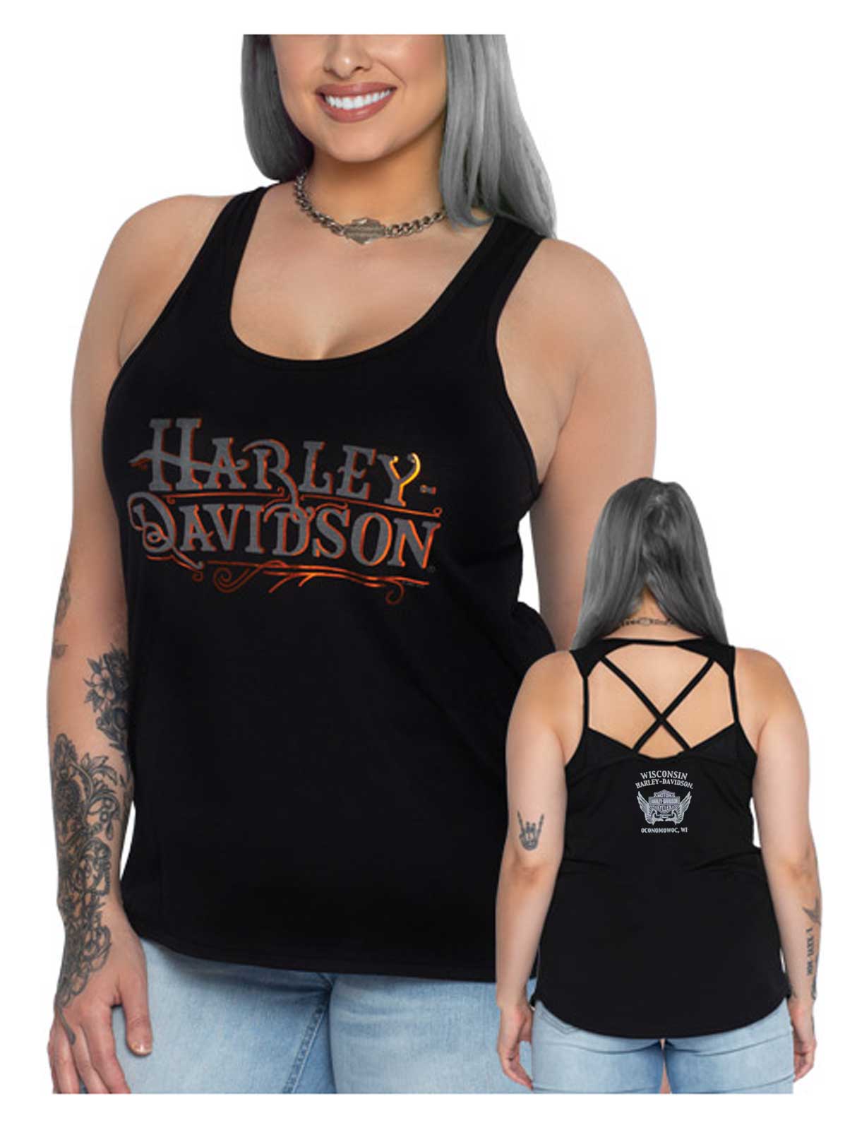 Harley-Davidson Free Shipping - Harley-Davidson Women's Foiled H-D Sleeveless High-Low Hem Tank Top - Black - Free Shipping on many products plus Orders Over $99