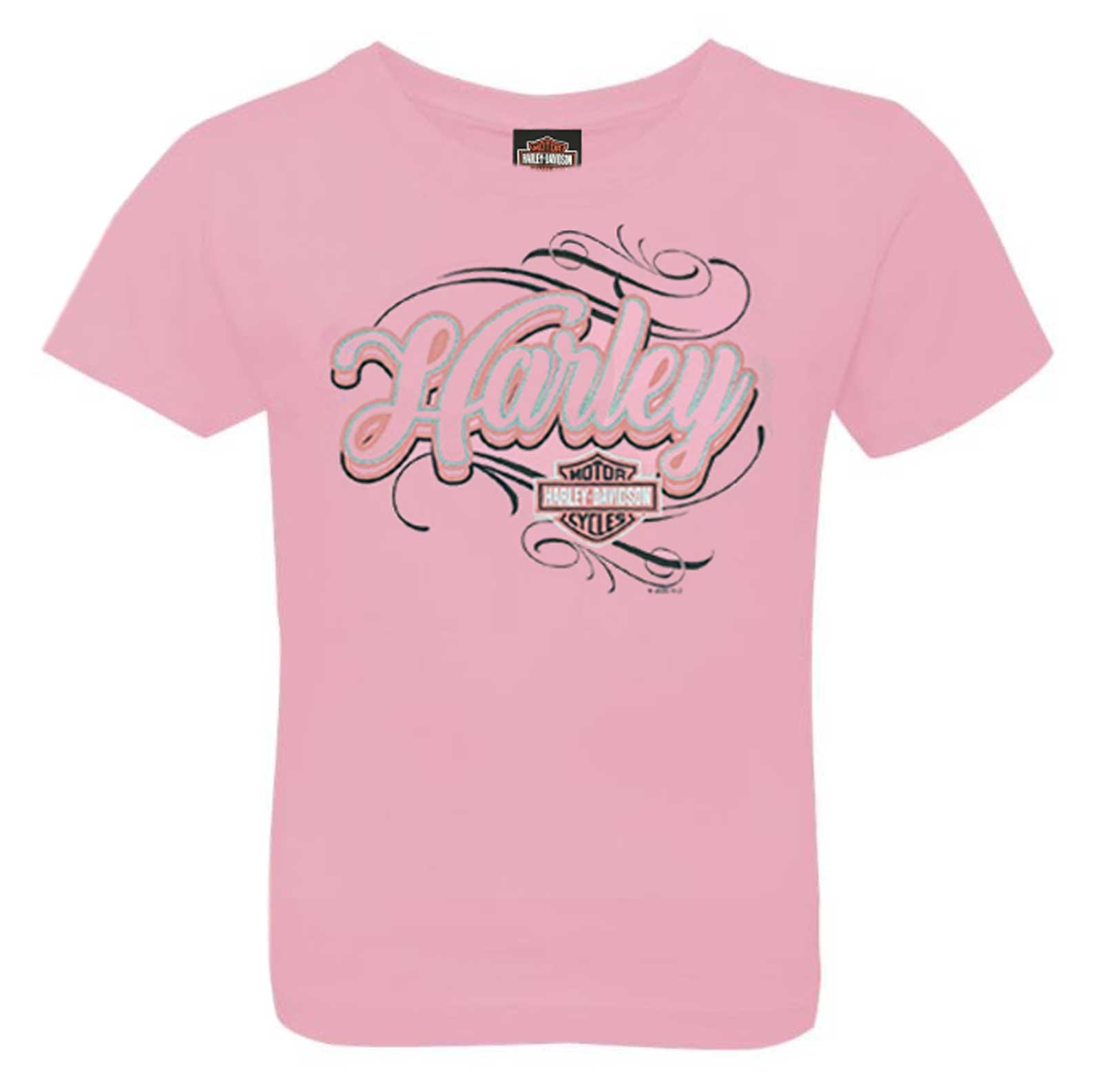 Harley-Davidson Girl's Bling Script Short Sleeve Toddler Cotton Tee, Pink - Wisconsin Harley-Davidson