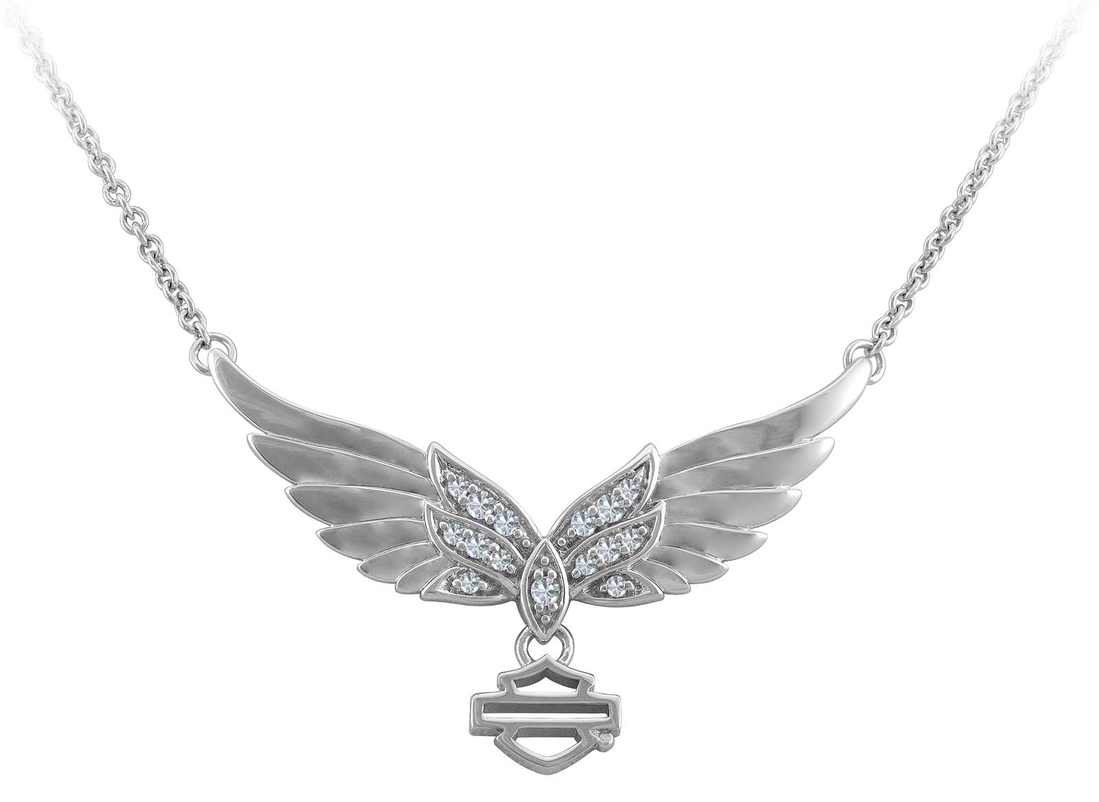 Harley-Davidson Women's Bling Wing Bar & Shield Necklace, Sterling Silver - Wisconsin Harley-Davidson