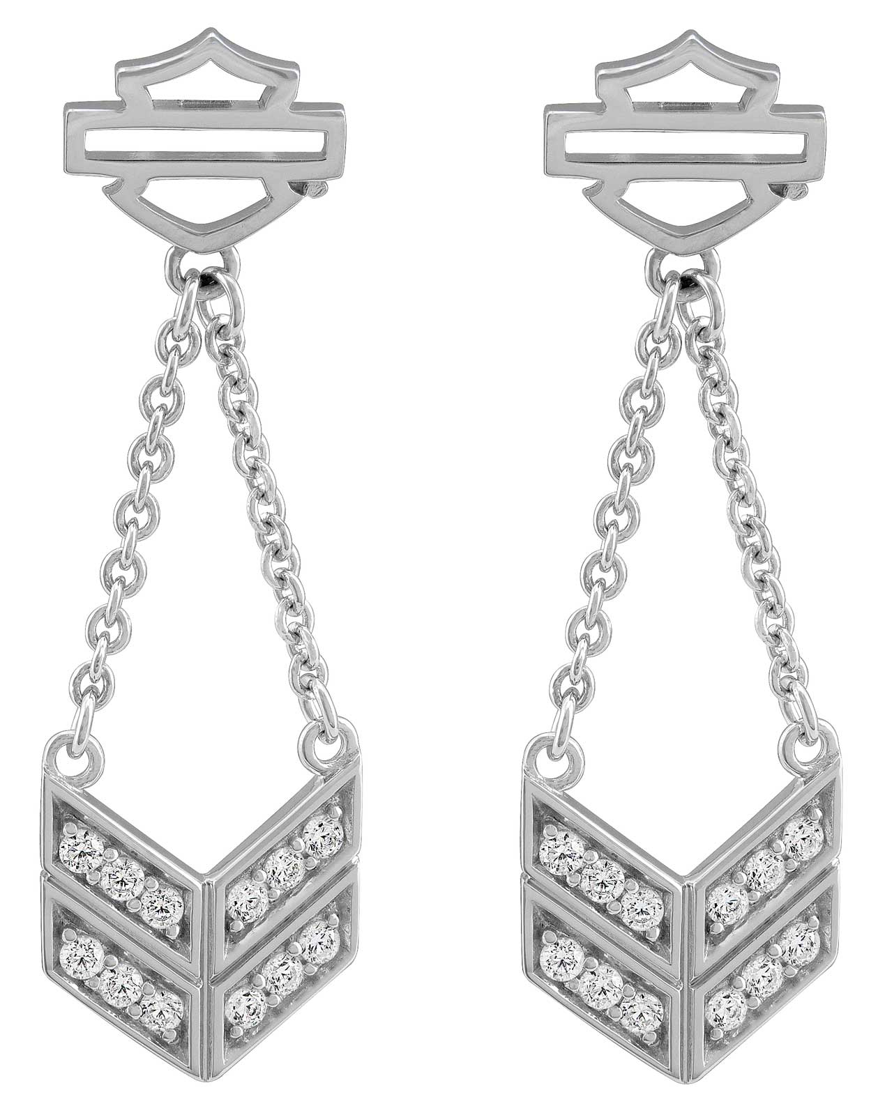 Harley-Davidson Women's Insignia Bling Chandelier Drop Earrings, Sterling Silver - Wisconsin Harley-Davidson