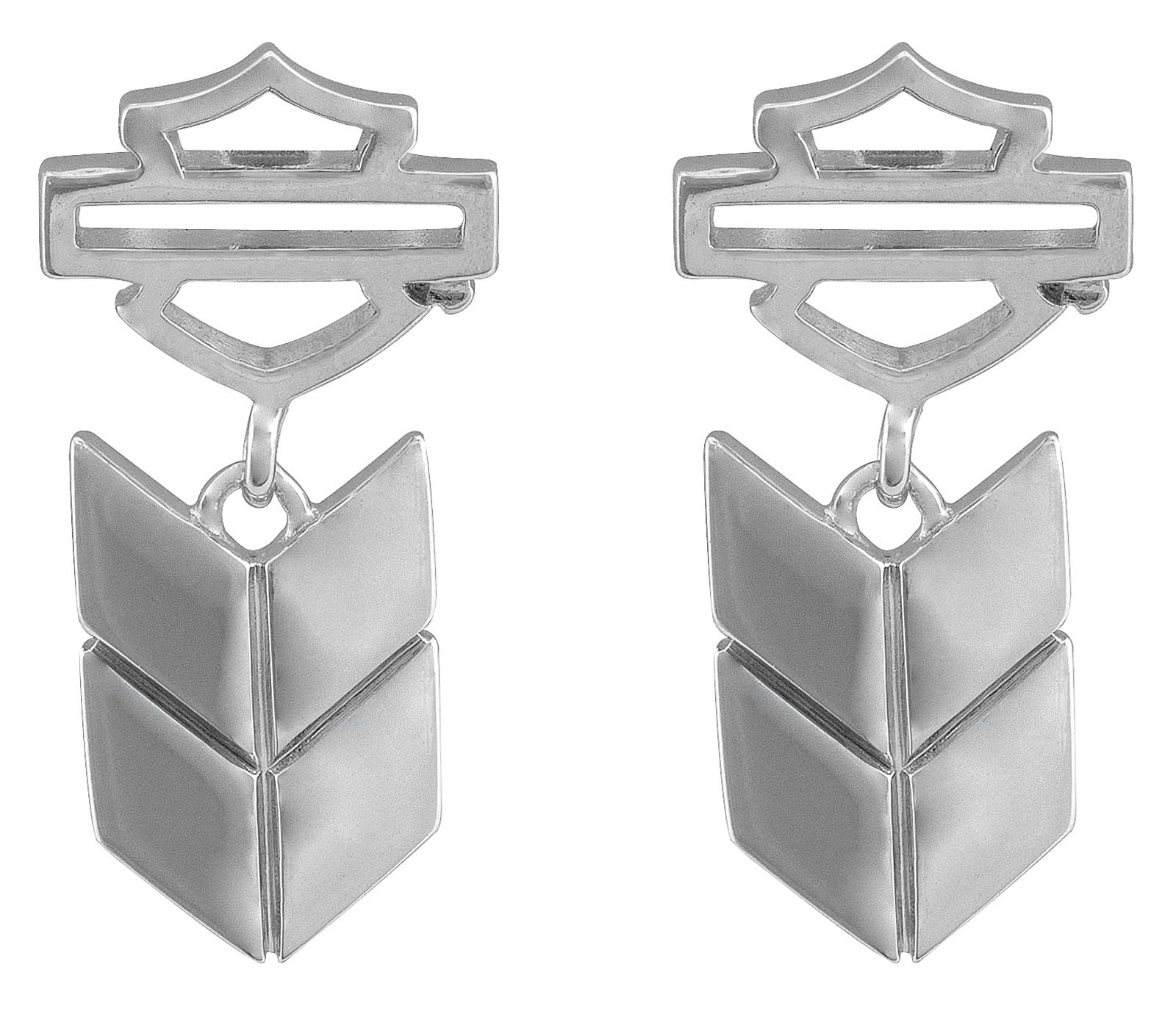 Harley-Davidson Womens Insignia Bar & Shield Post Drop Earrings, Sterling Silver - Wisconsin Harley-Davidson