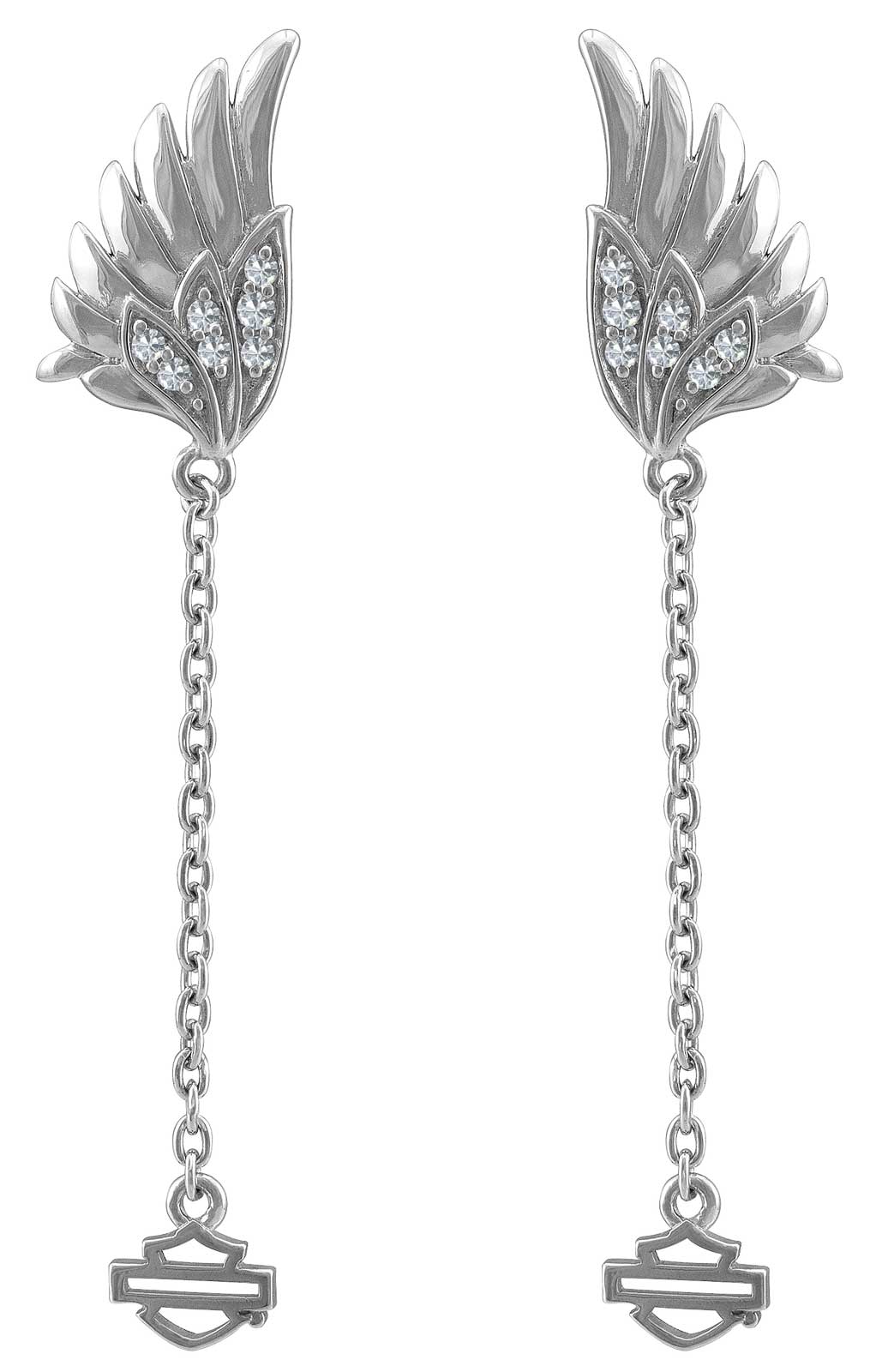 Harley-Davidson Women's Bling Wing Bar & Shield Drop Earrings, Sterling Silver - Wisconsin Harley-Davidson