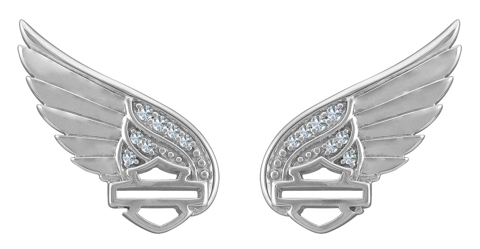 Harley-Davidson Women's Bling Wing Bar & Shield Post Earrings, Sterling Silver - Wisconsin Harley-Davidson