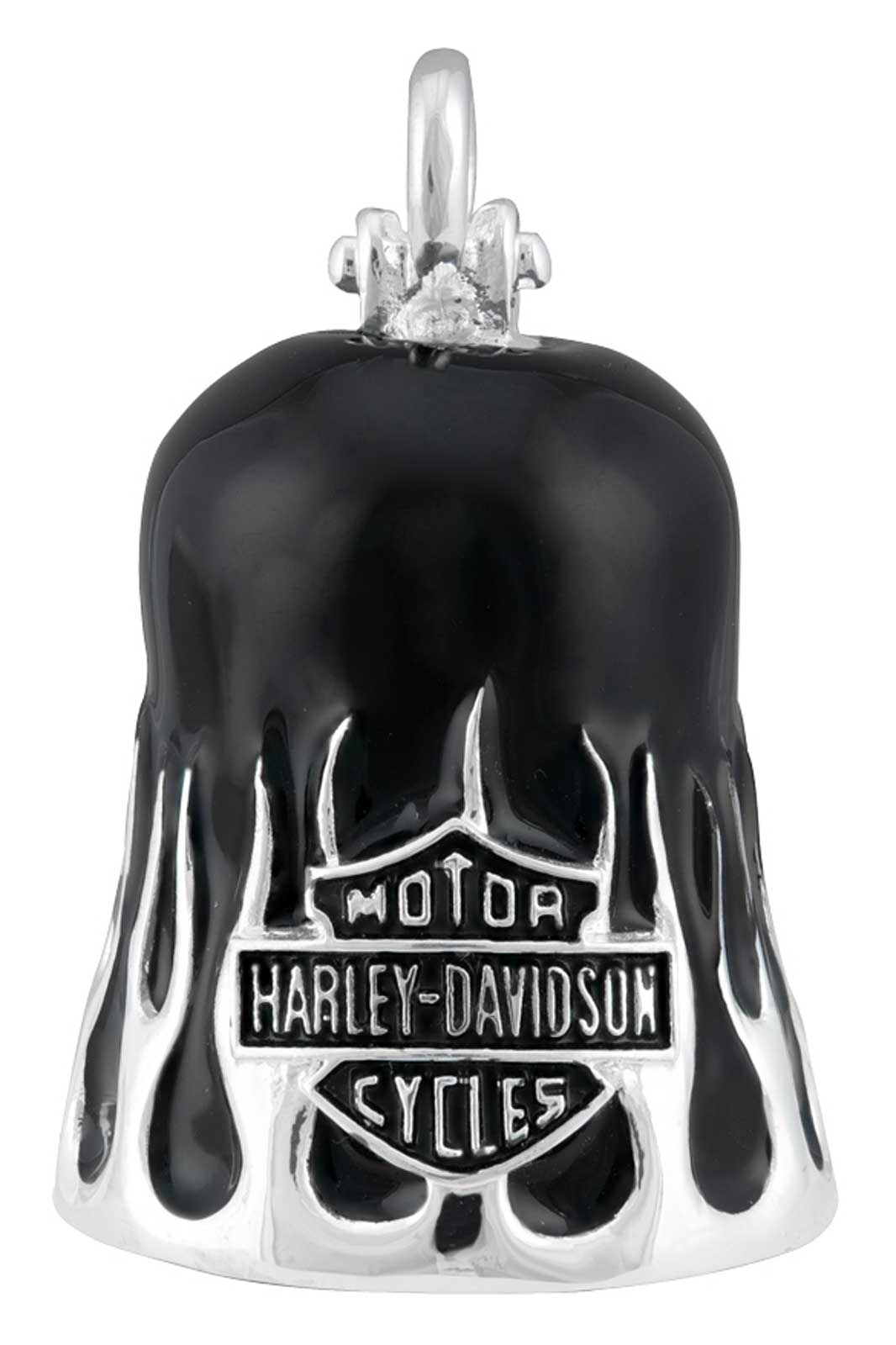 Harley-Davidson Textured Flames Bar & Shield Ride Bell - Silver & Black Finish, Harley Davidson, Size: One Size