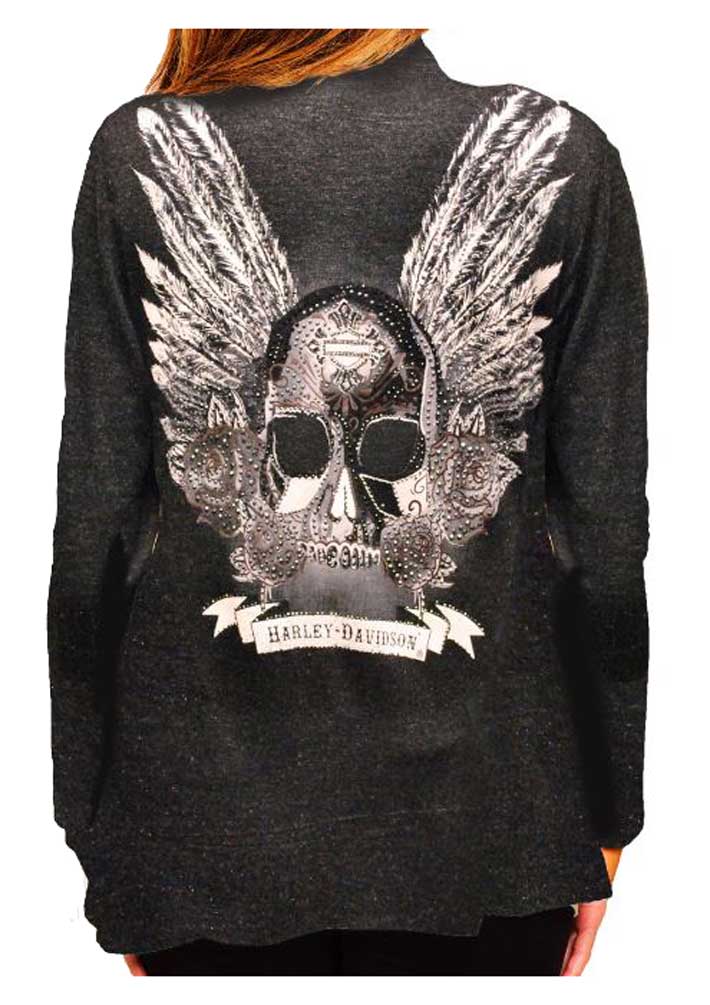Harley-Davidson Free Shipping - Harley-Davidson Women's Embellished Onyx Skull Long Sleeve Cardigan, Gray - Free Shipping on many products plus Orders Over $99