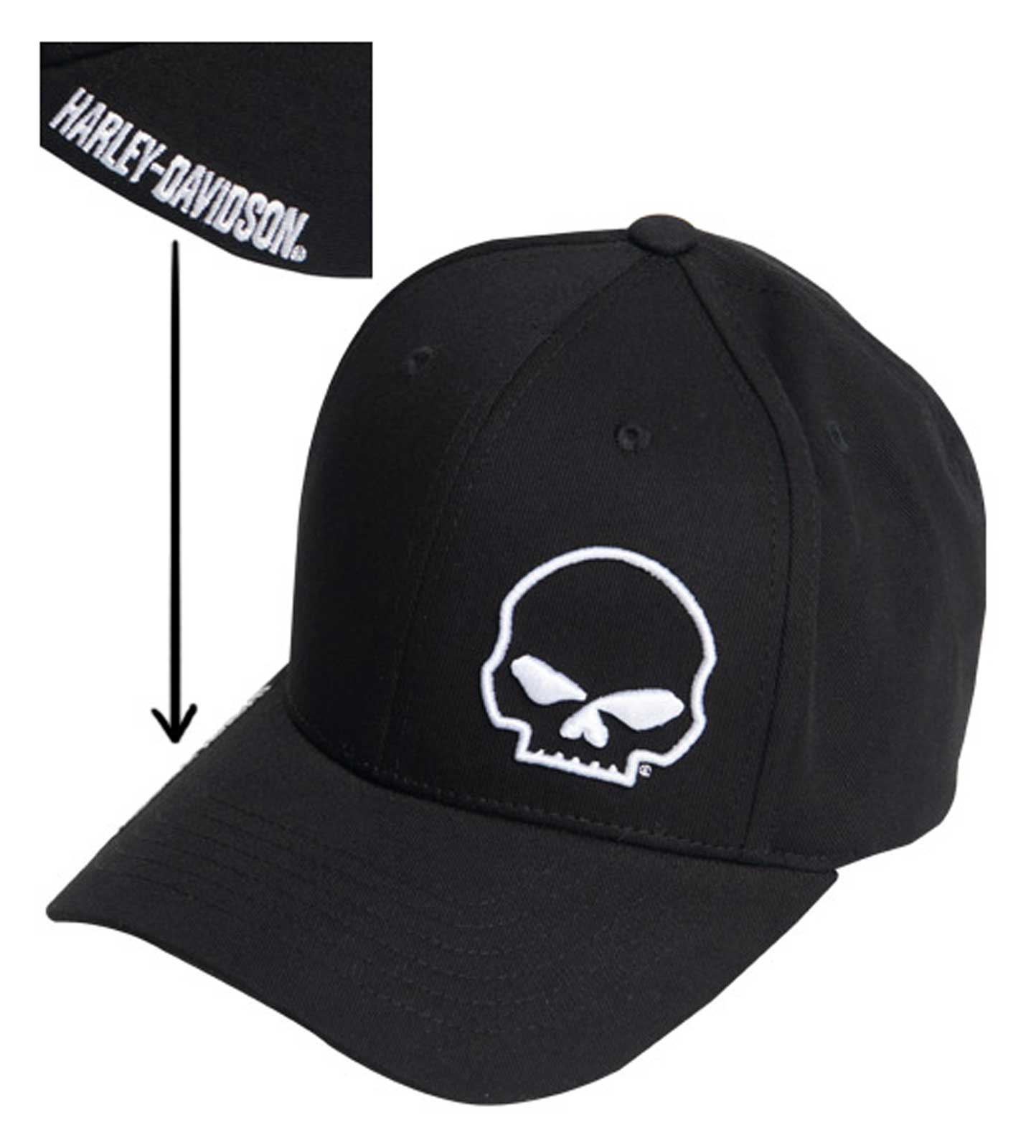 Harley-Davidson Free Shipping - Harley-Davidson Men's Crooked Skull Curved Bill Stretch Fit Baseball Cap - Black - Free Shipping on many products plus Orders Over $99