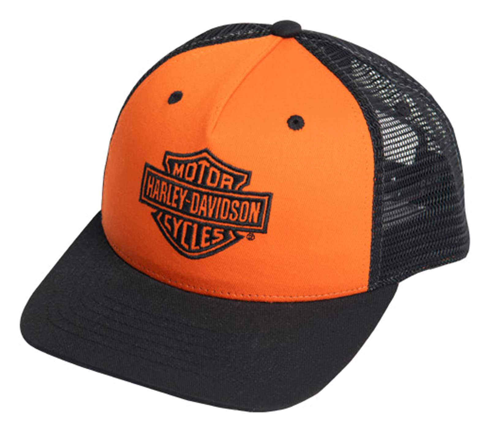 Harley-Davidson Men's Classic B&S Snapback Two-Tone Trucker Cap - Orange/Black - Wisconsin Harley-Davidson