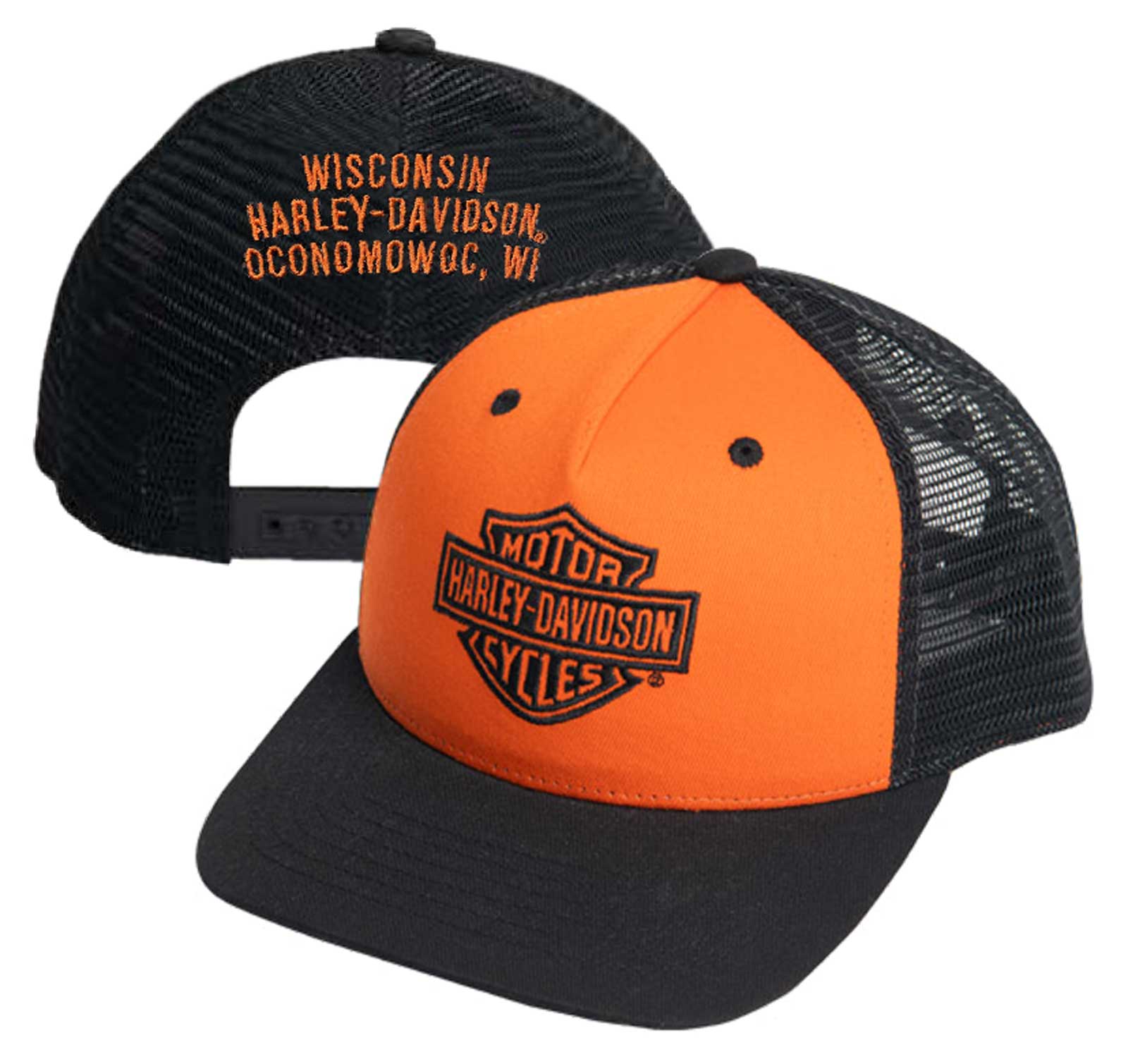 Harley-Davidson Free Shipping - Harley-Davidson Men's Classic B&S Snapback Two-Tone Trucker Cap - Orange/Black - Free Shipping on many products plus Orders Over $99